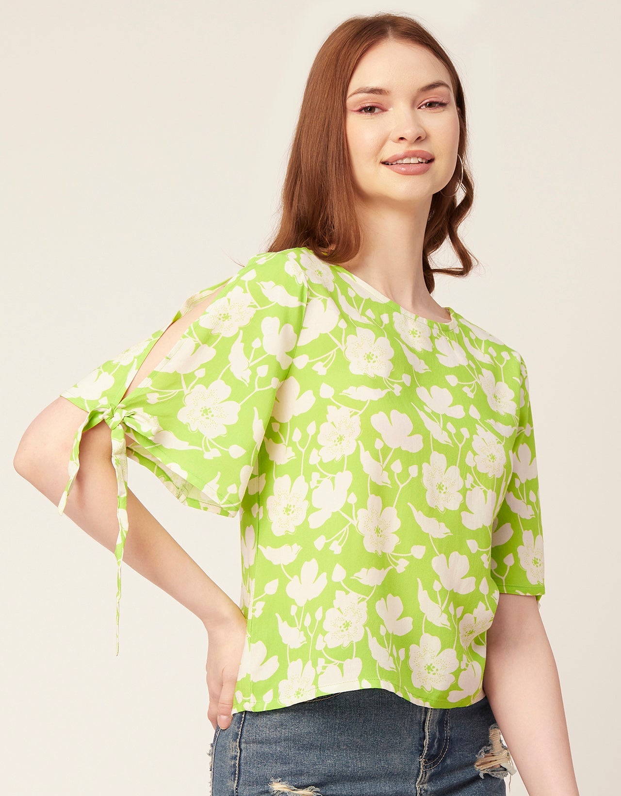 Printed Tie-Up Cold Shoulder