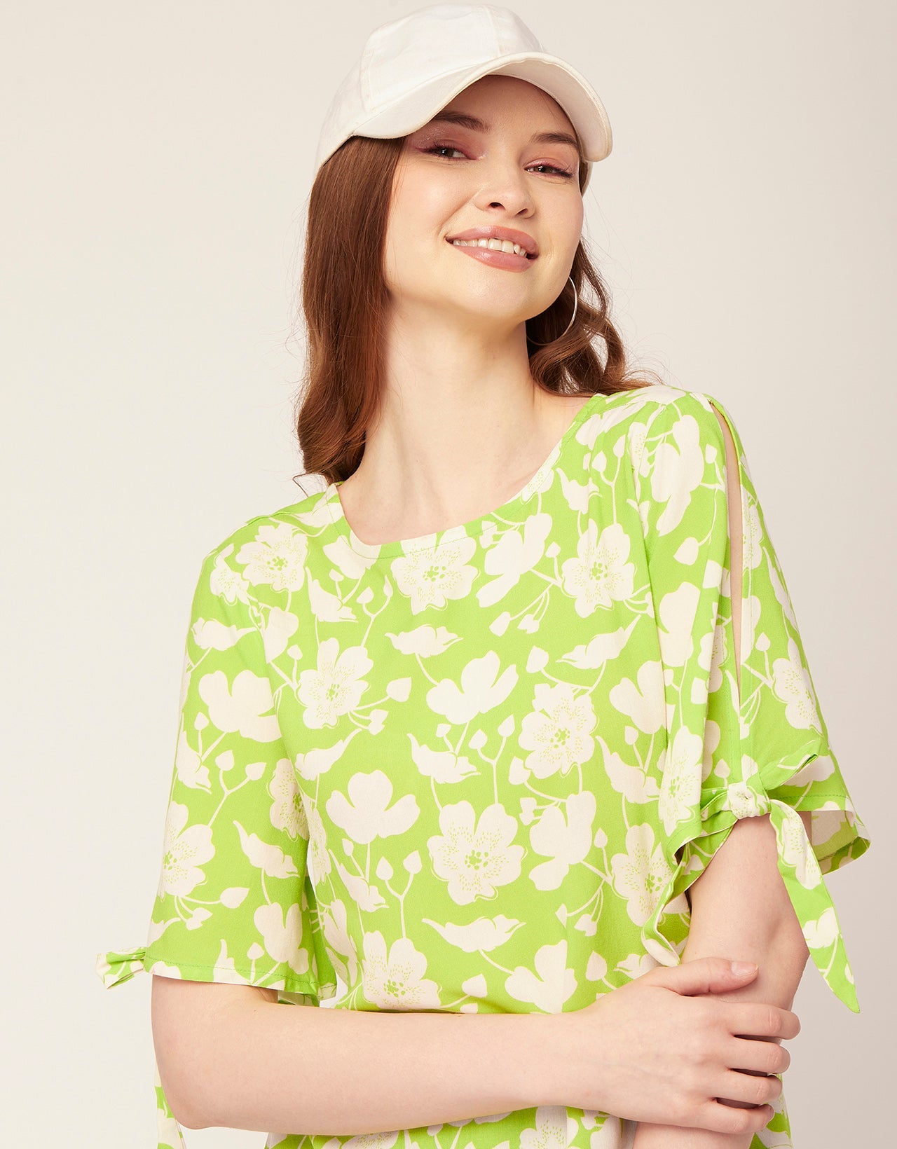 Printed Tie-Up Cold Shoulder