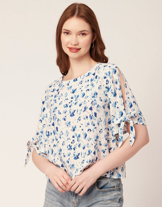 Printed Tie-Up Cold Shoulder