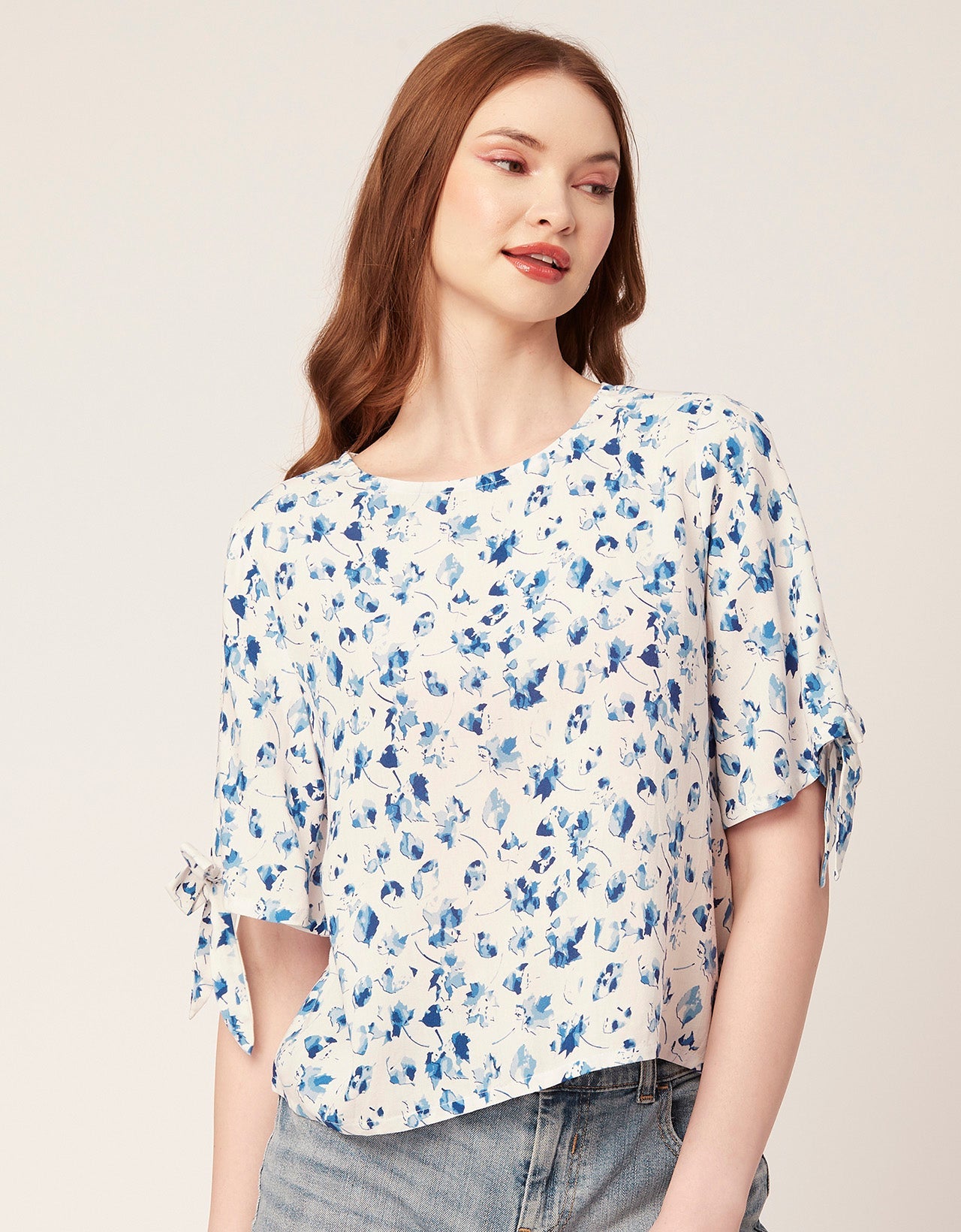 Printed Tie-Up Cold Shoulder