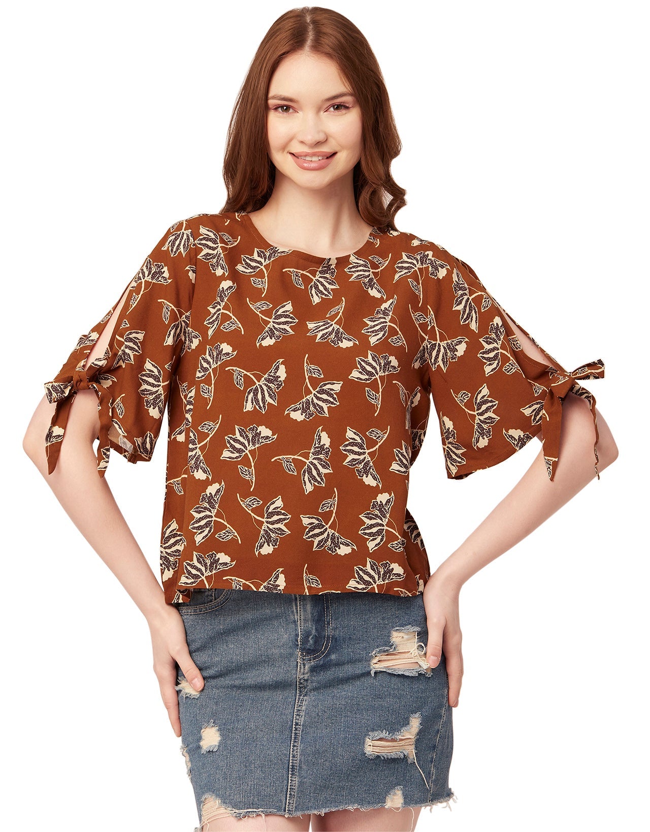 Printed Tie-Up Cold Shoulder