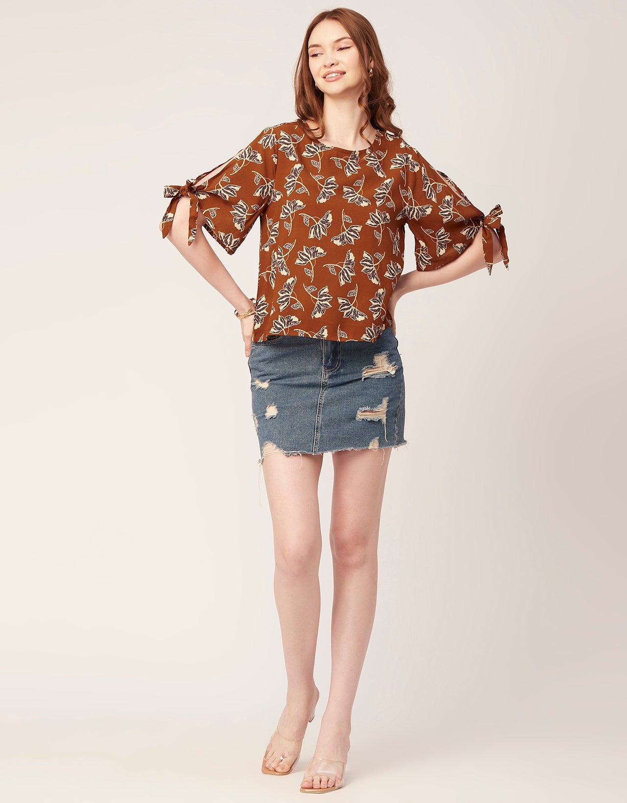 Printed Tie-Up Cold Shoulder