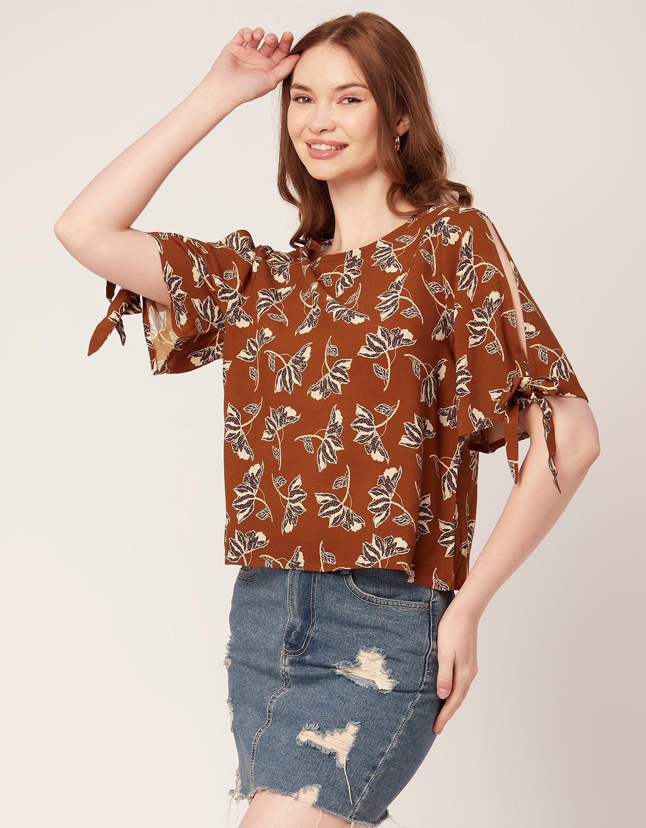 Printed Tie-Up Cold Shoulder