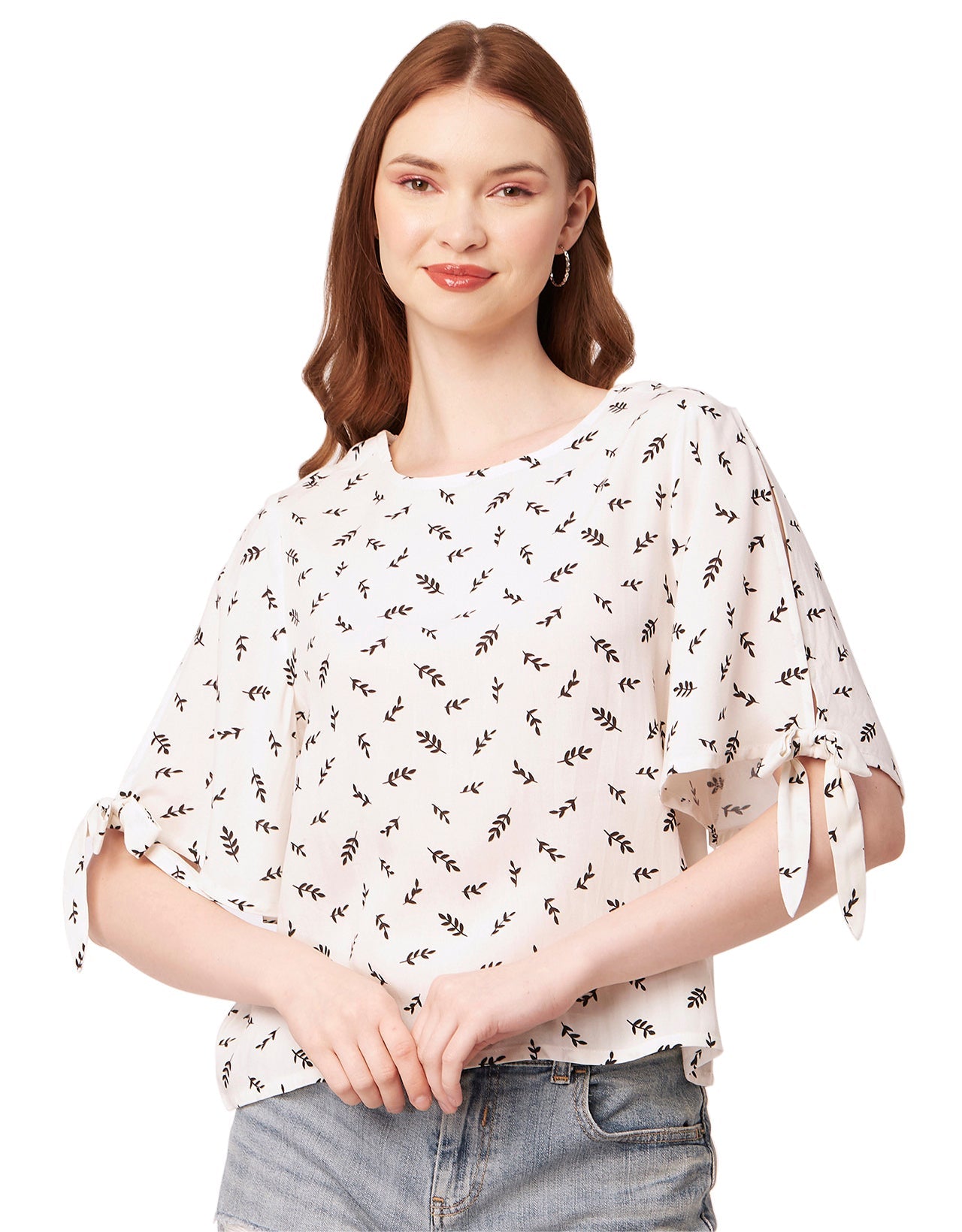 Printed Tie-Up Cold Shoulder