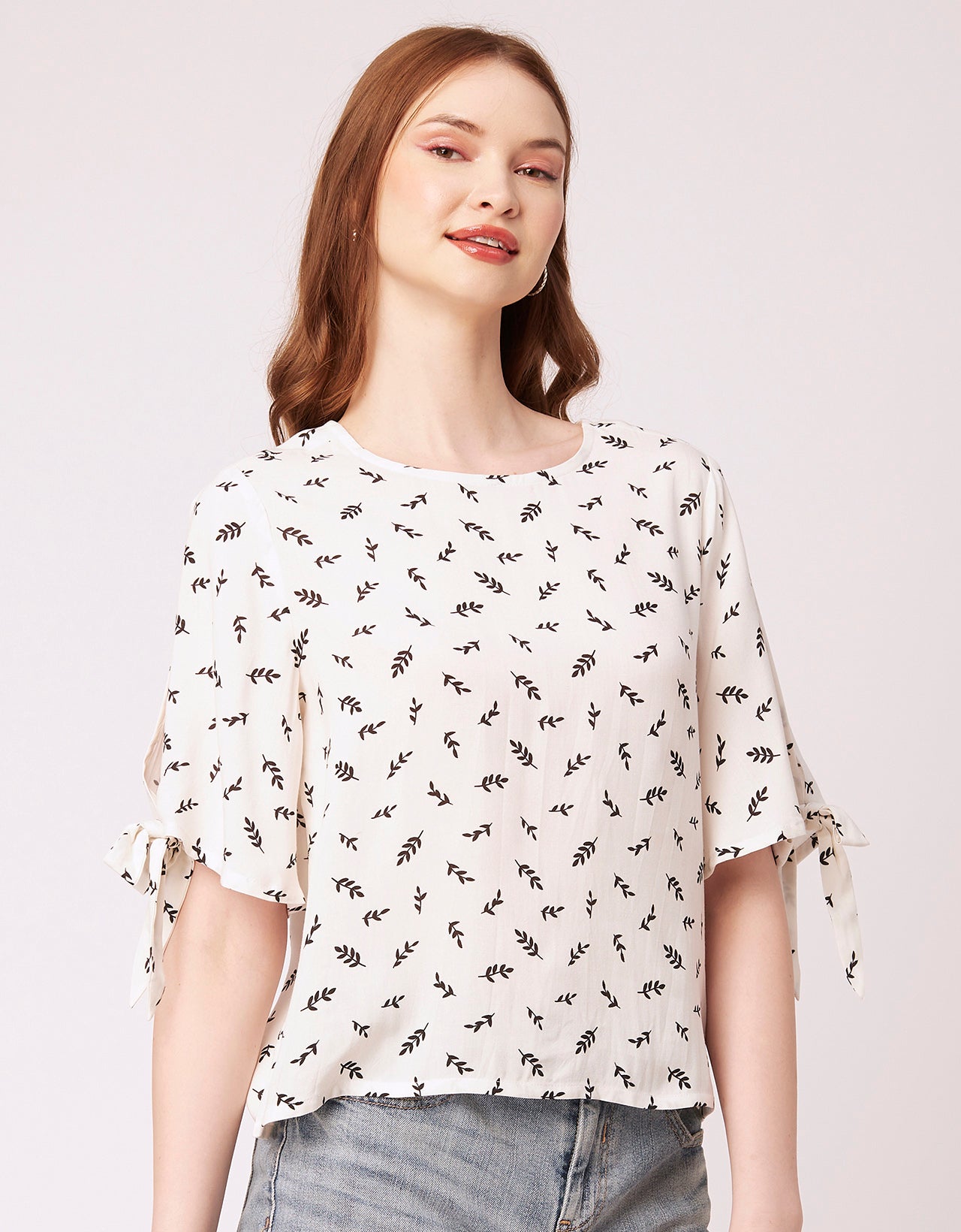 Printed Tie-Up Cold Shoulder