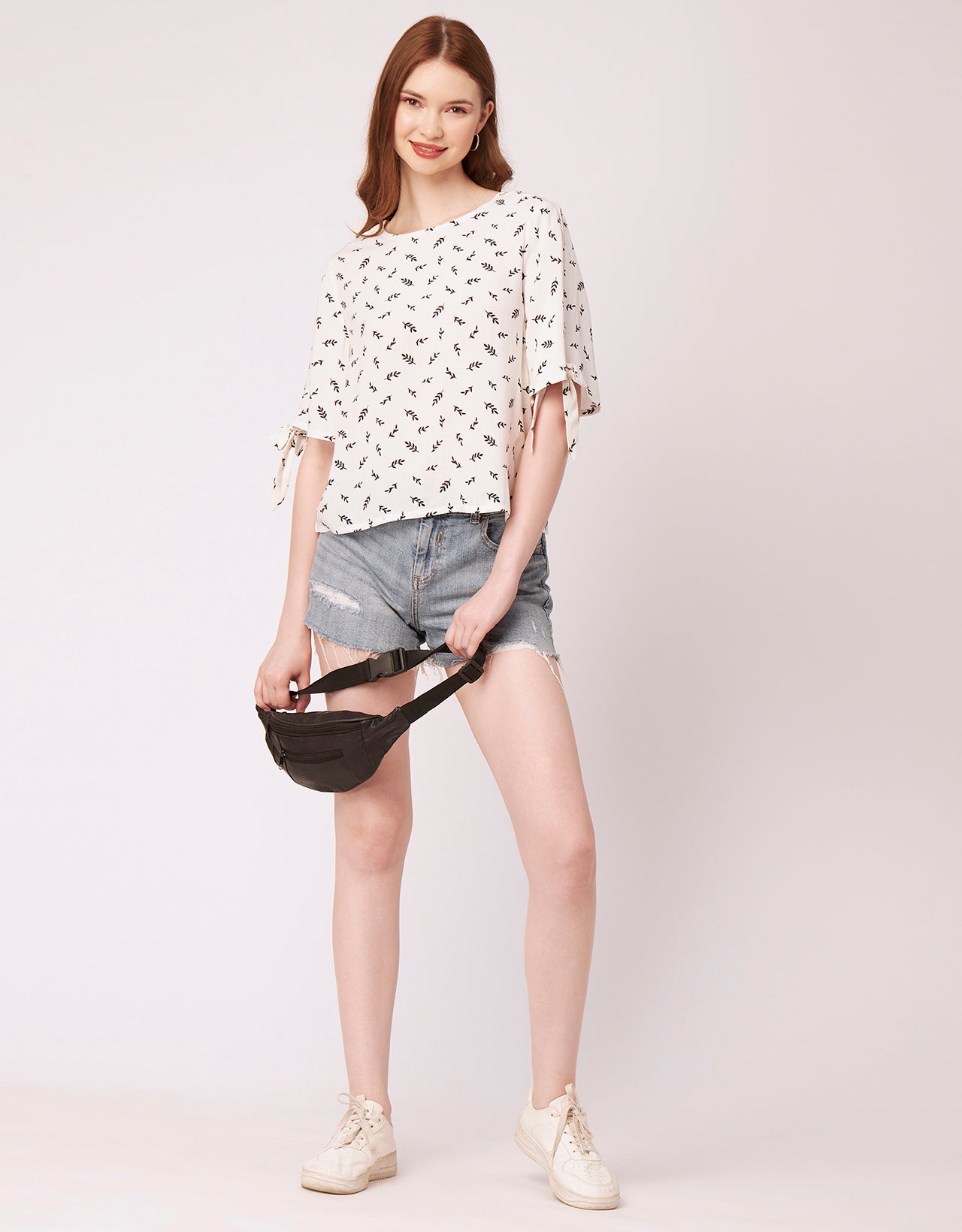 Printed Tie-Up Cold Shoulder