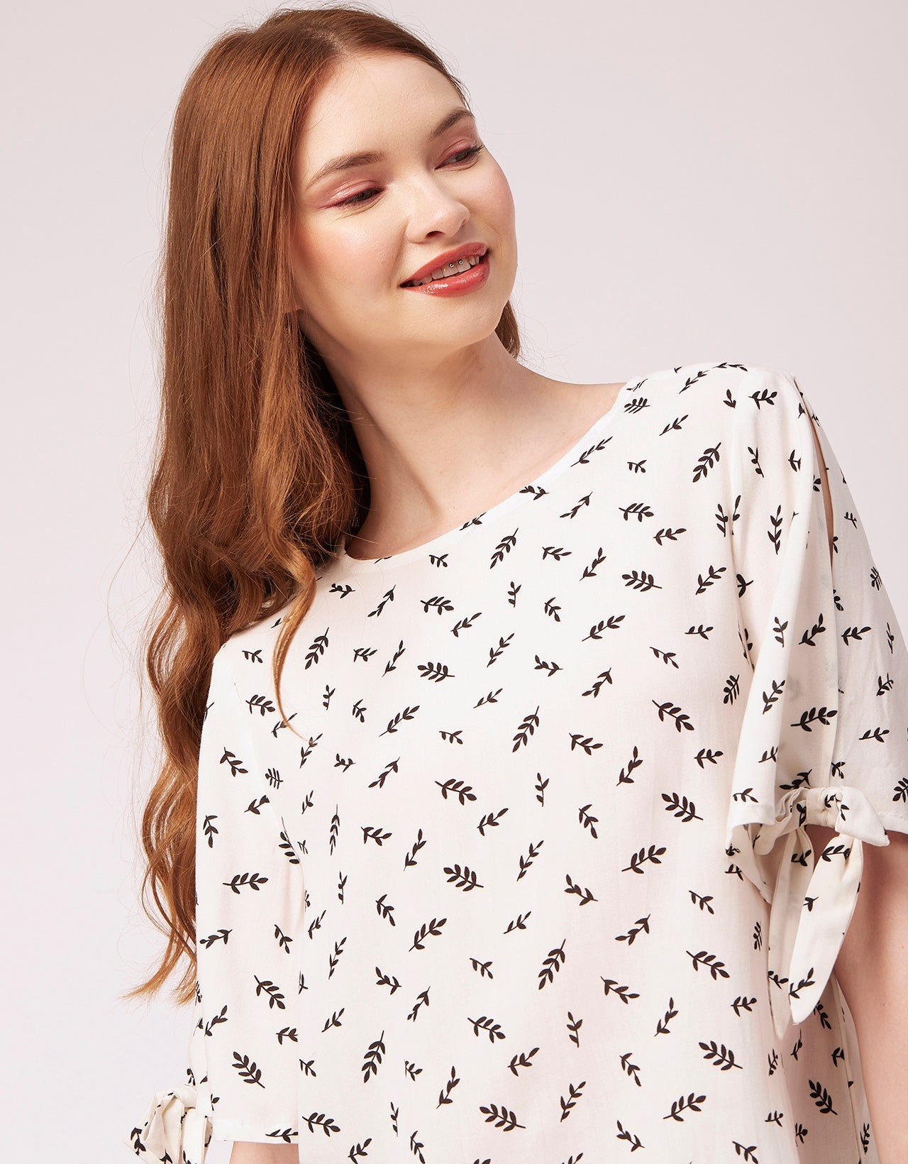 Printed Tie-Up Cold Shoulder