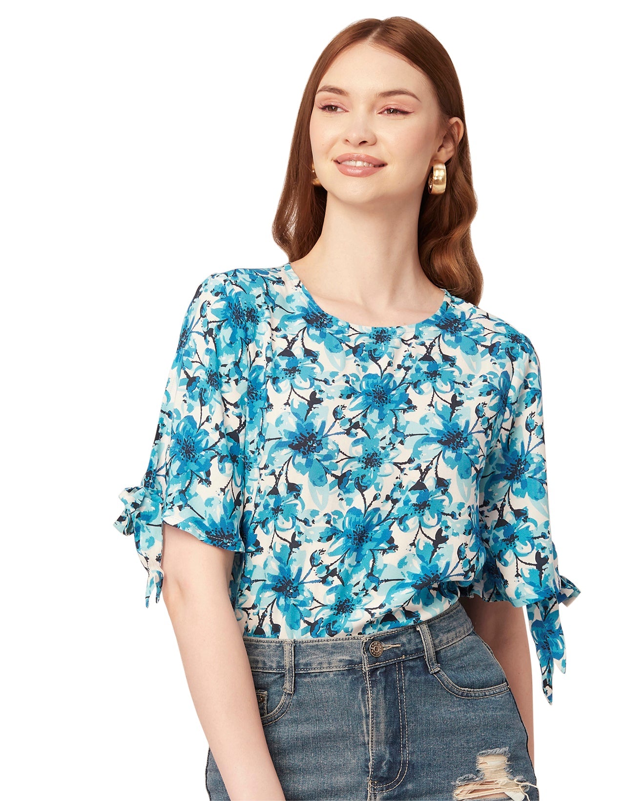 Printed Tie-Up Cold Shoulder