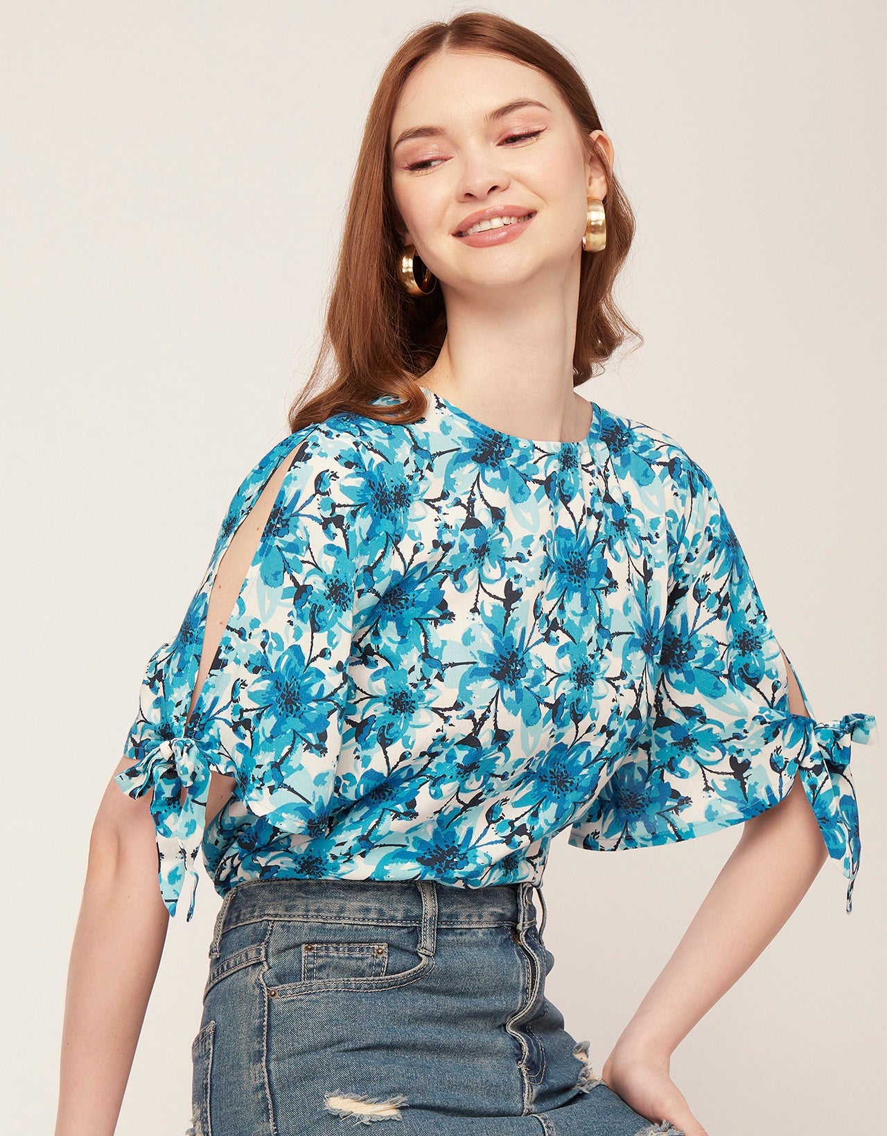 Printed Tie-Up Cold Shoulder