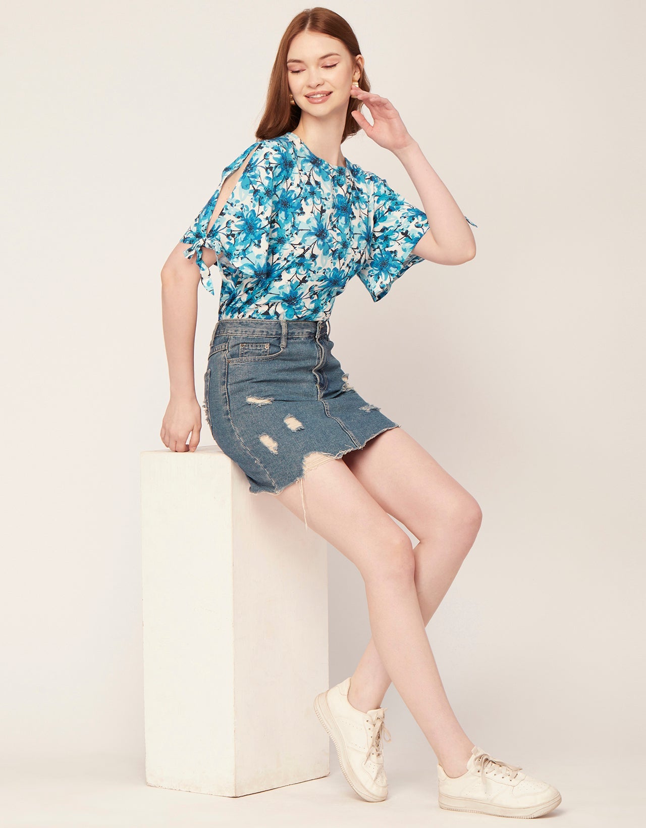 Printed Tie-Up Cold Shoulder
