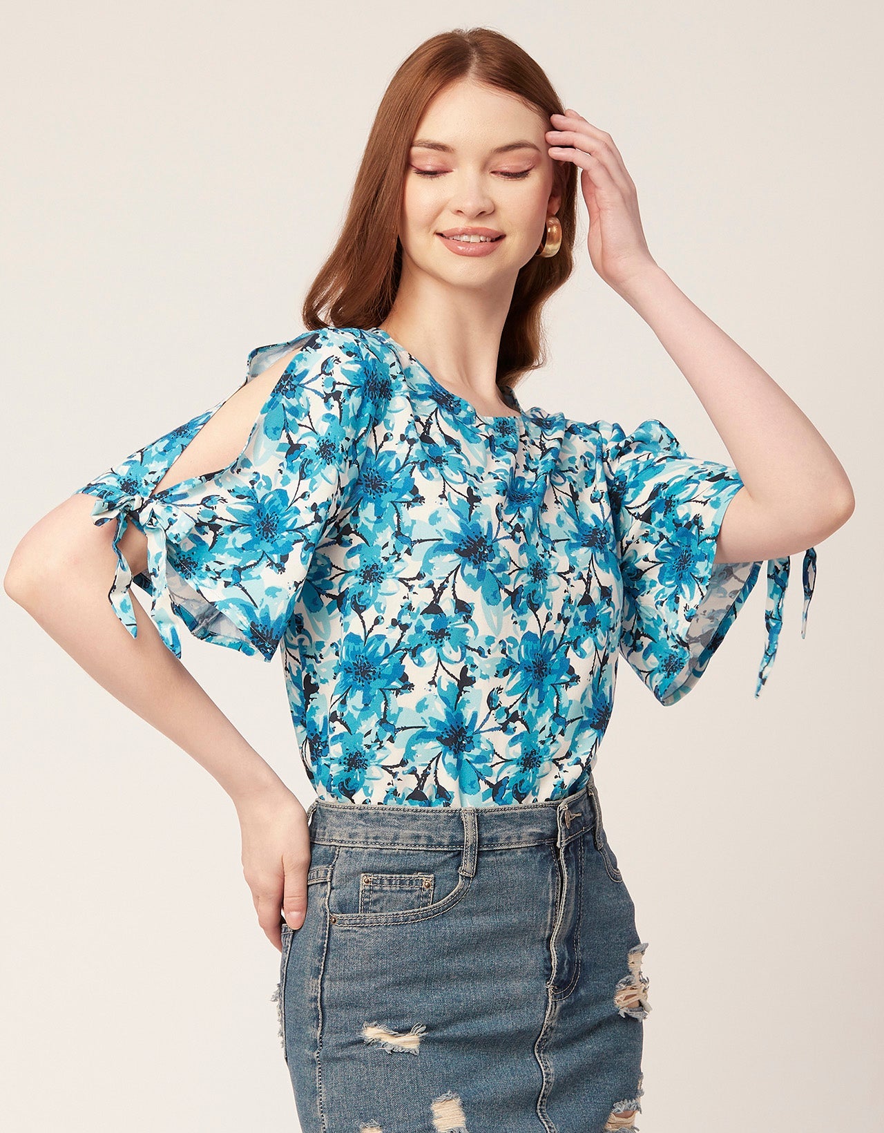 Printed Tie-Up Cold Shoulder
