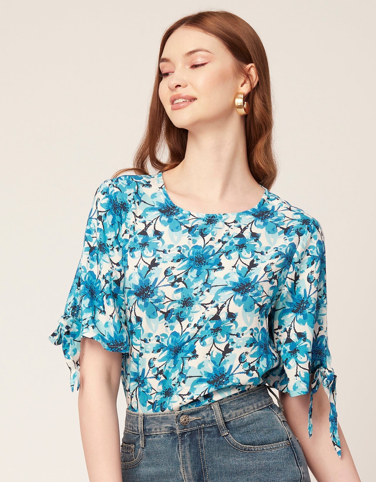 Printed Tie-Up Cold Shoulder