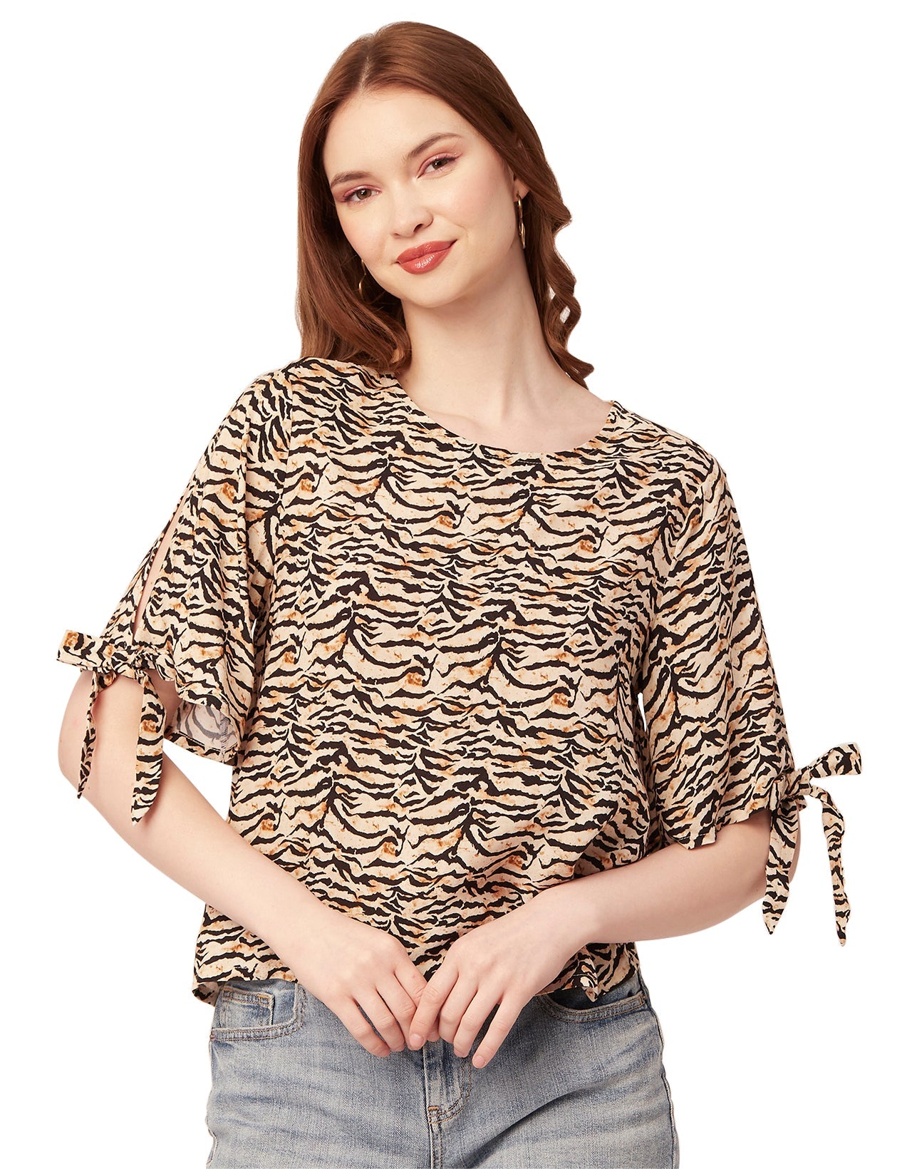 Printed Tie-Up Cold Shoulder