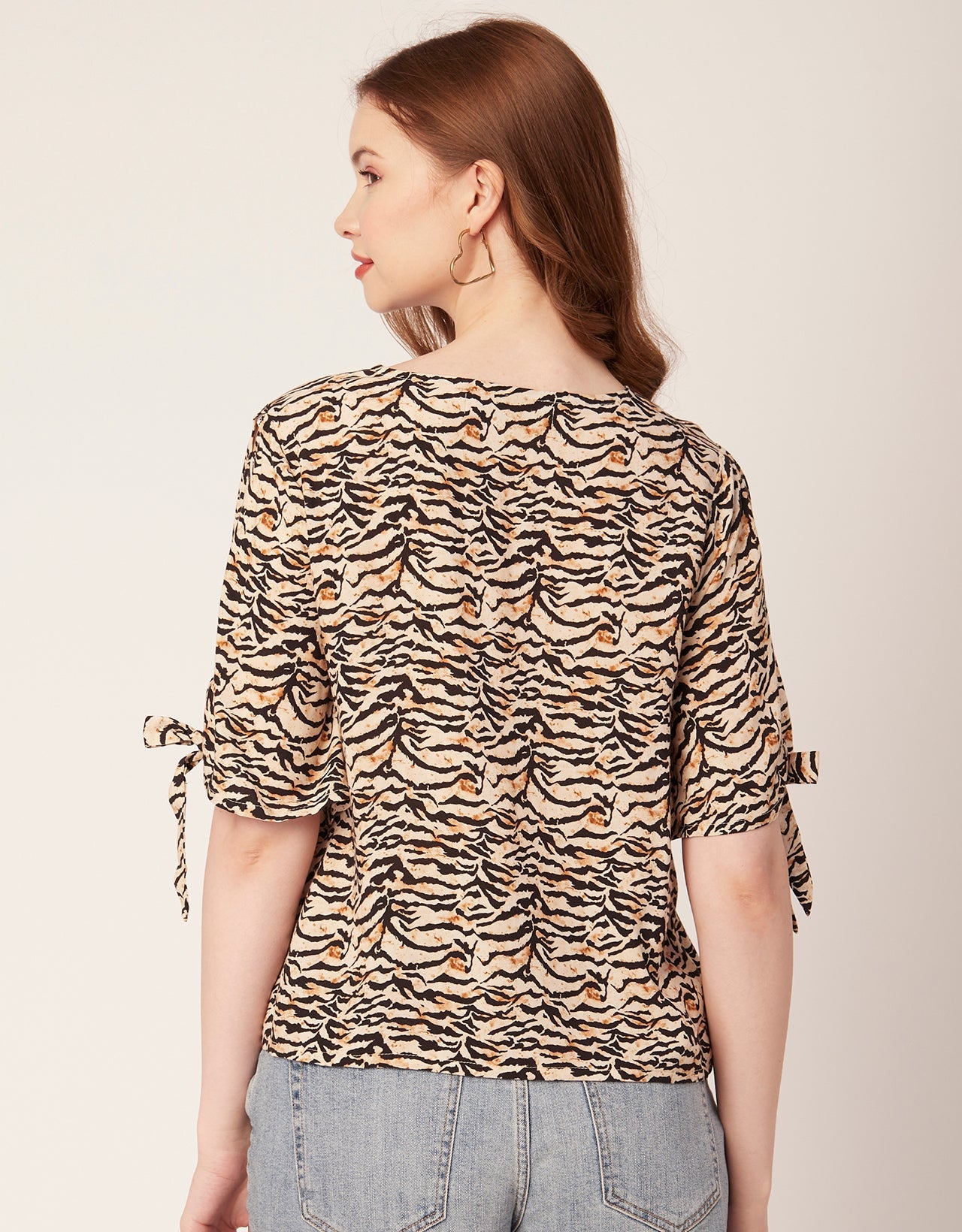 Printed Tie-Up Cold Shoulder