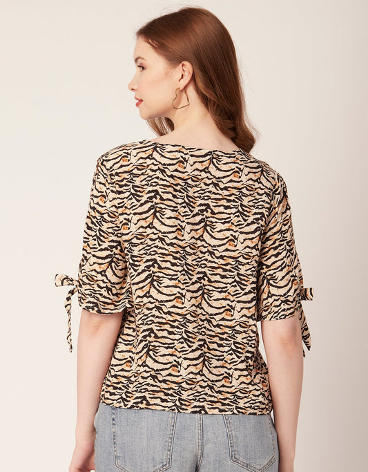 Printed Tie-Up Cold Shoulder