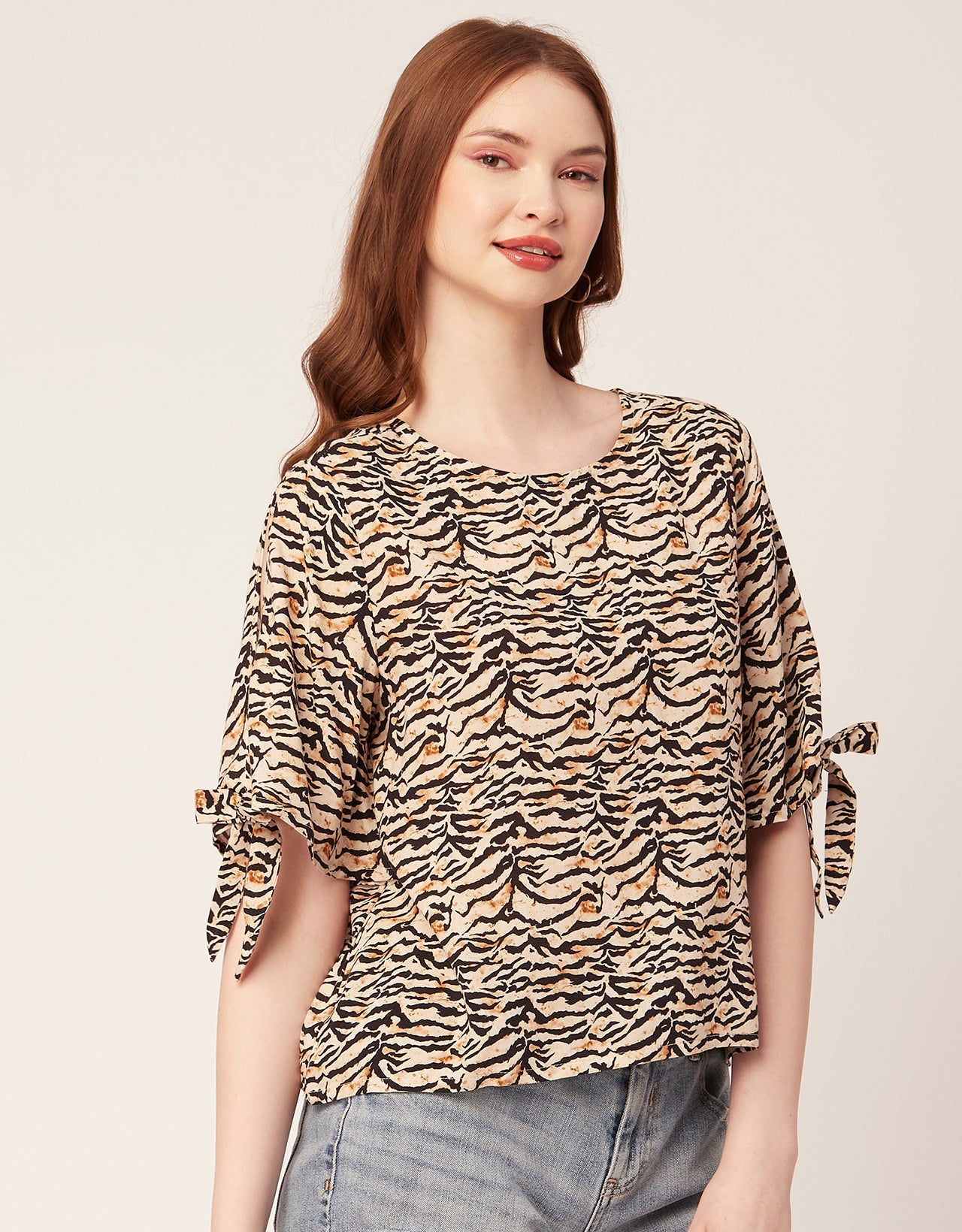 Printed Tie-Up Cold Shoulder