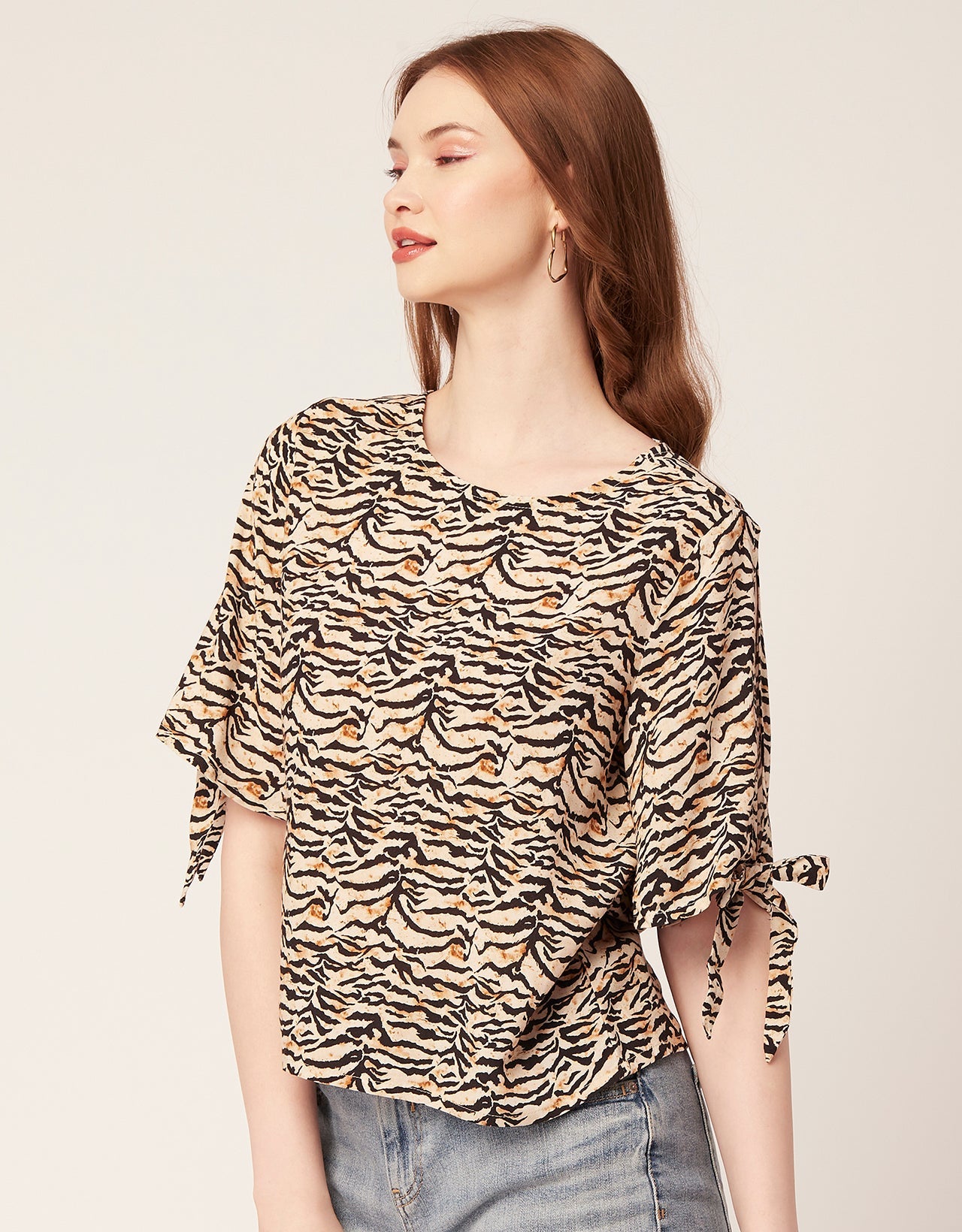 Printed Tie-Up Cold Shoulder