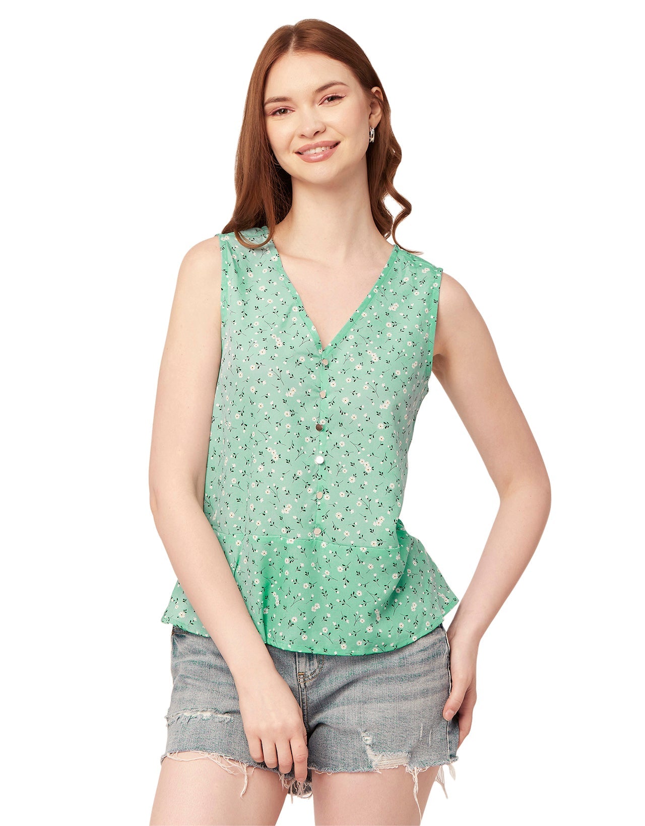 Printed V-Neck Tank Top