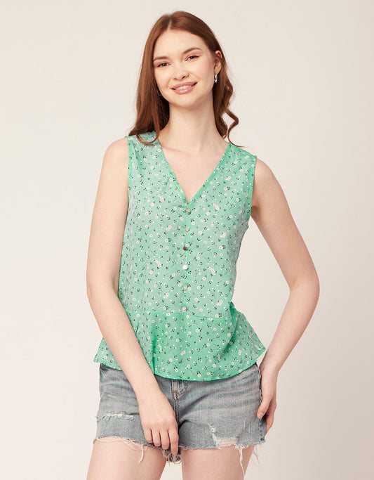 Printed V-Neck Tank Top