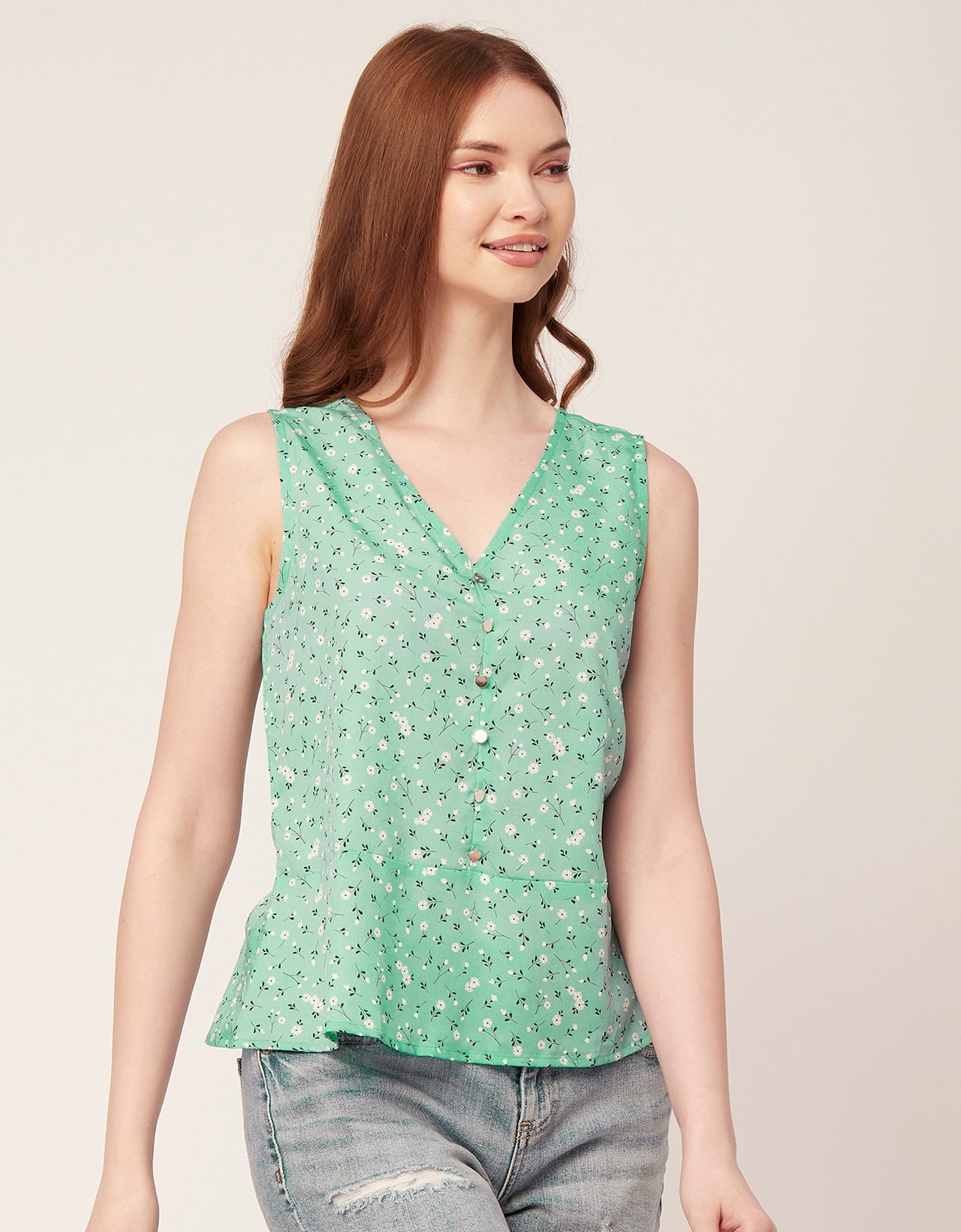 Printed V-Neck Tank Top