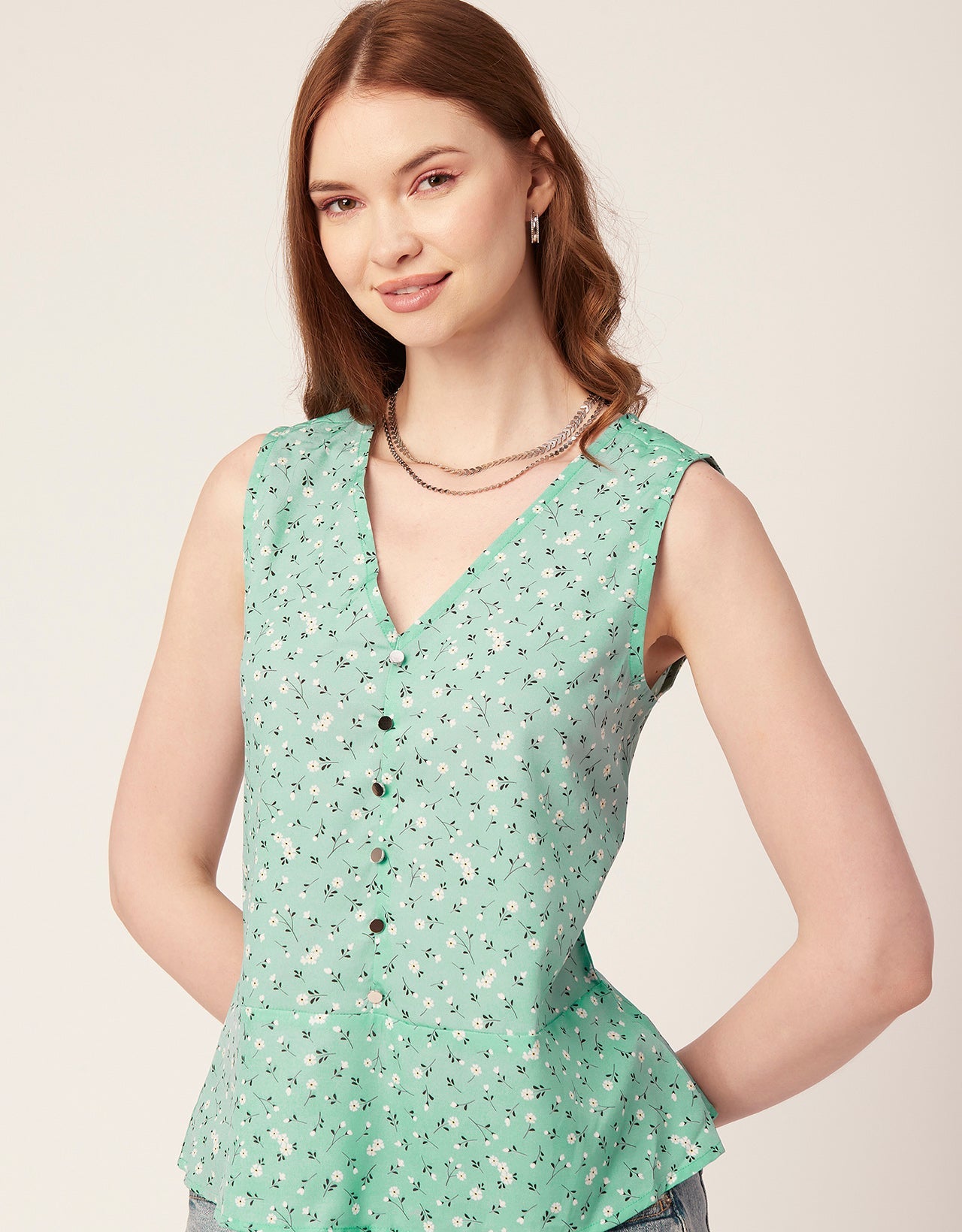 Printed V-Neck Tank Top