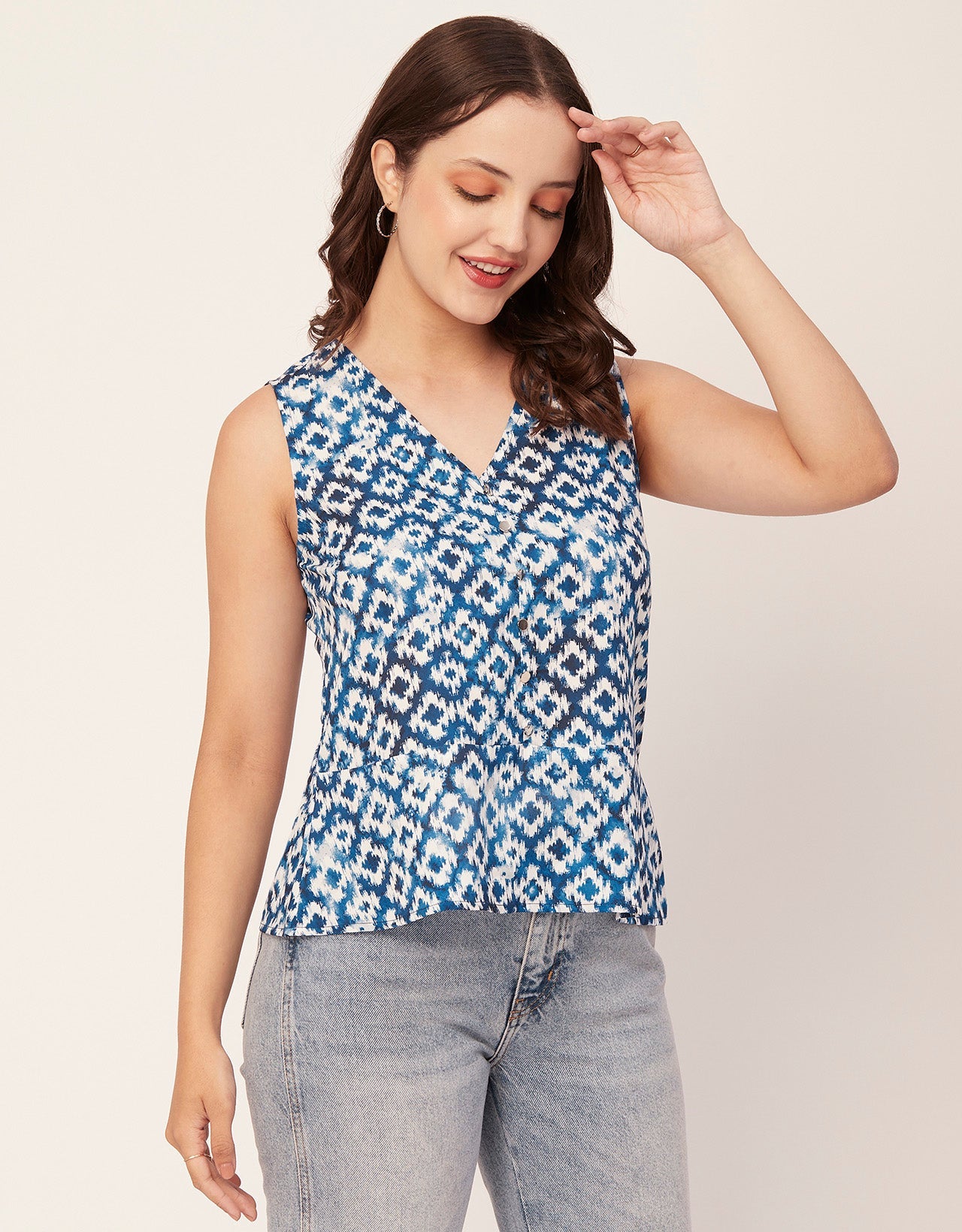 Printed V-Neck Tank Top
