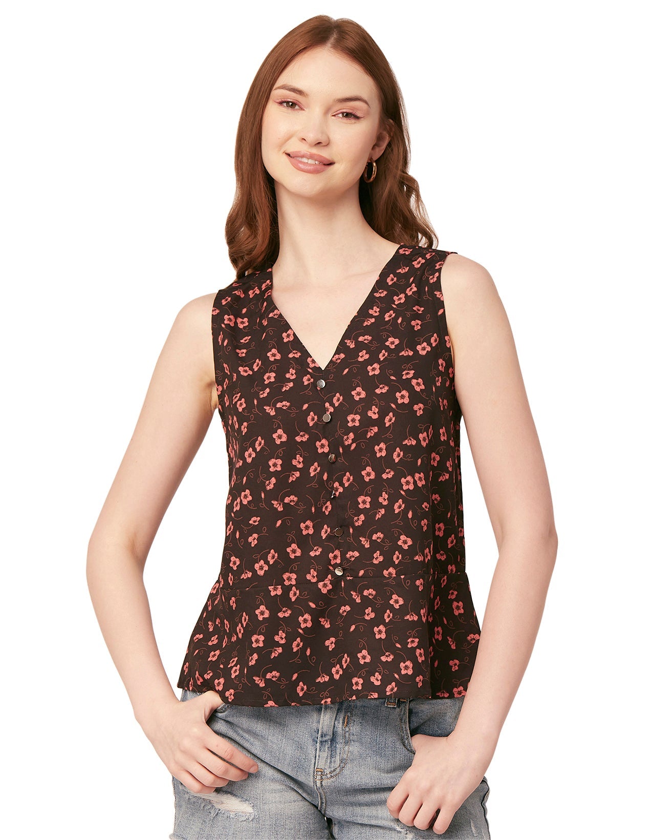 Printed V-Neck Tank Top