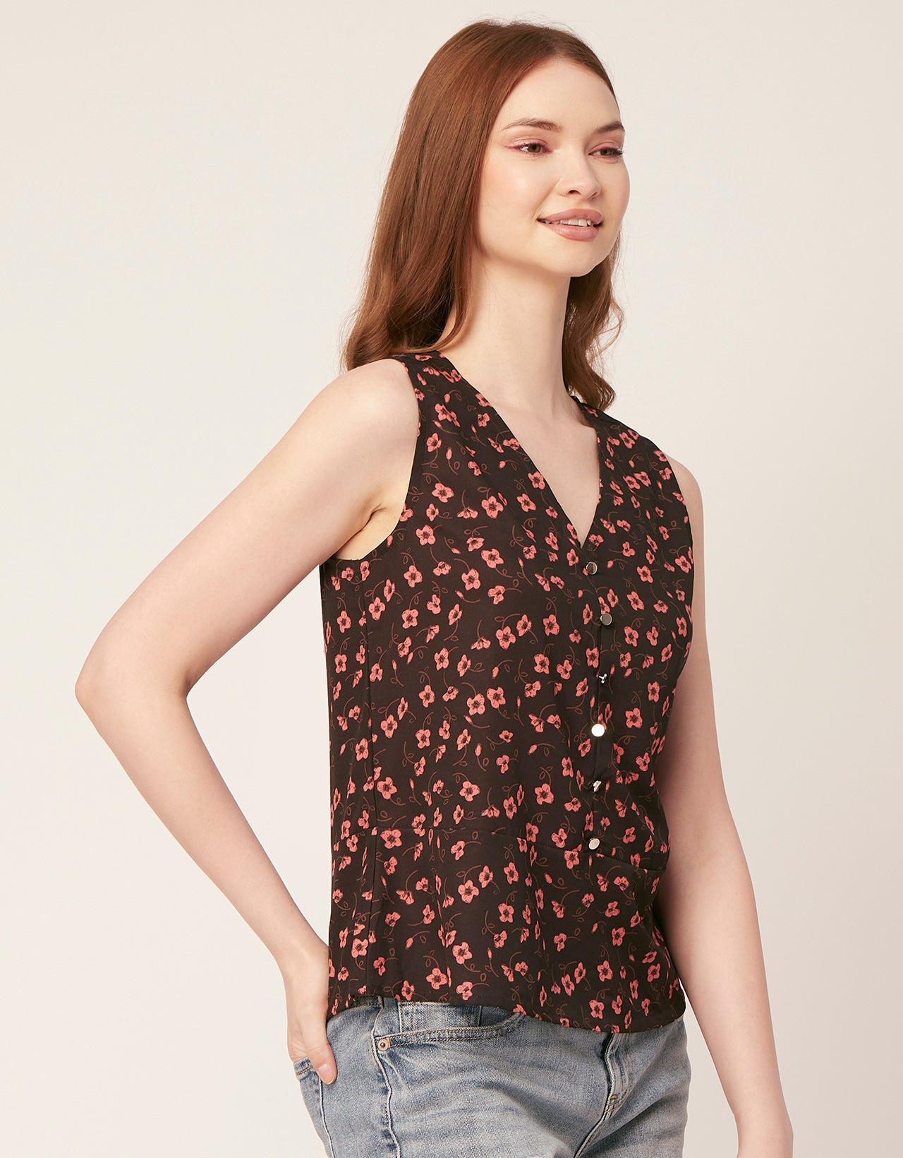Printed V-Neck Tank Top