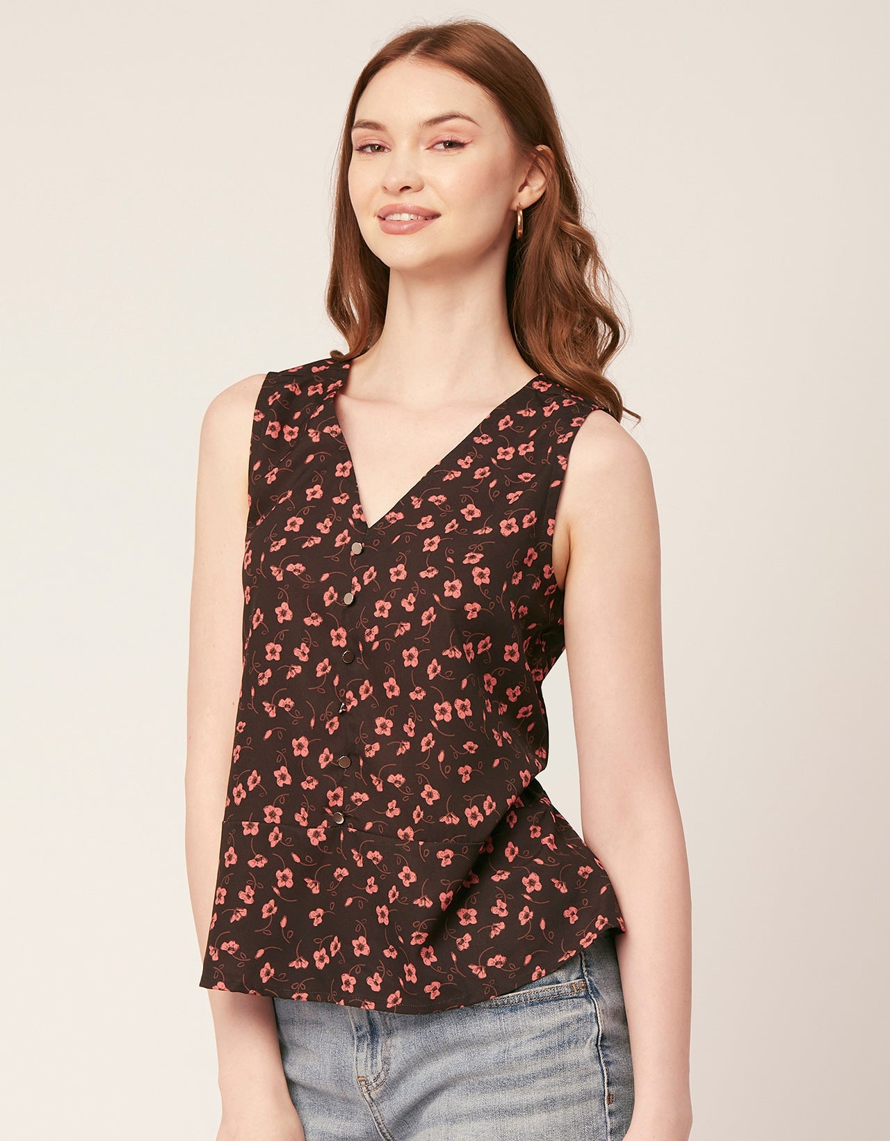 Printed V-Neck Tank Top