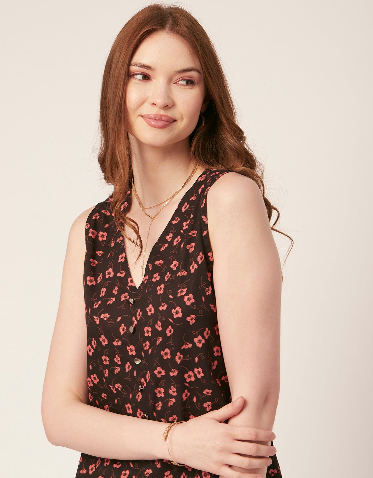 Printed V-Neck Tank Top