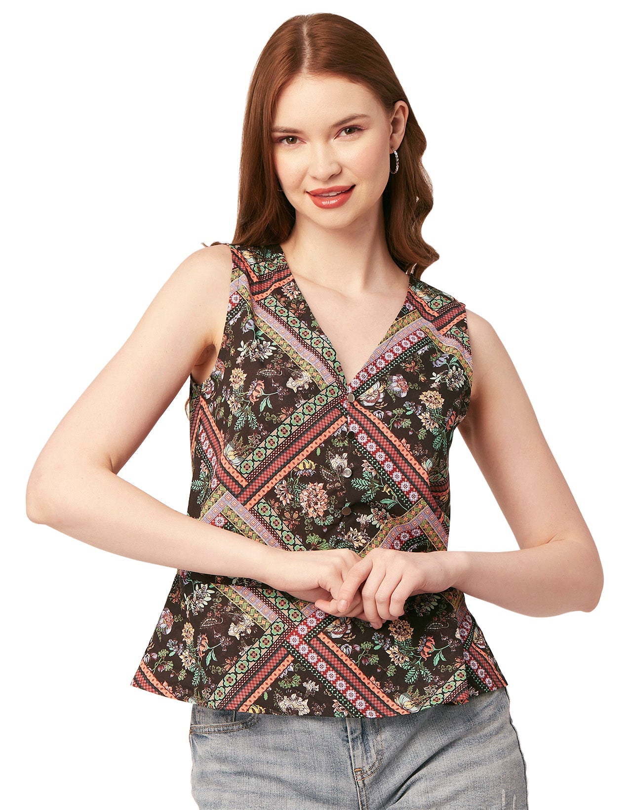 Printed V-Neck Tank Top