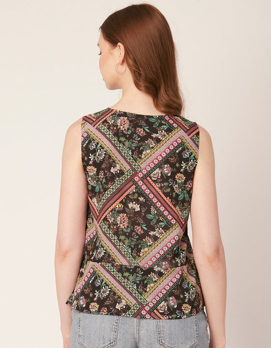 Printed V-Neck Tank Top