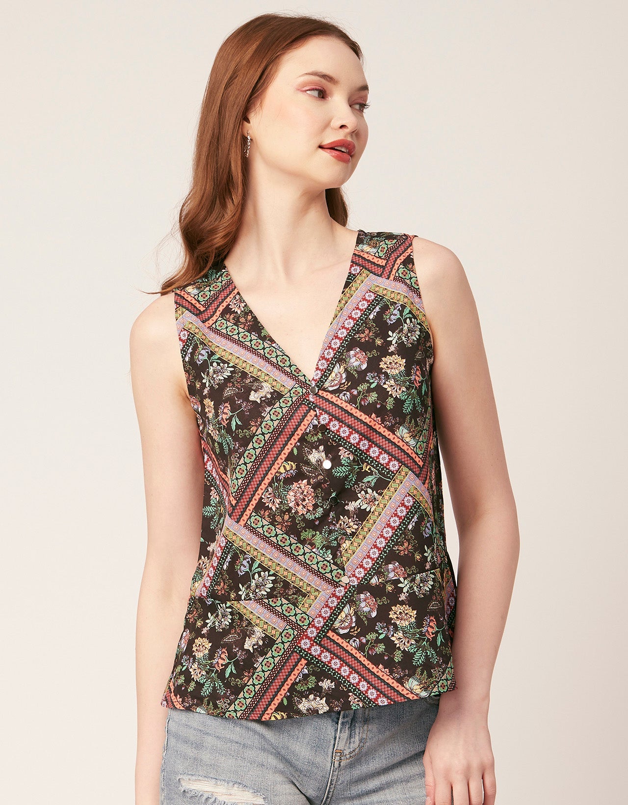Printed V-Neck Tank Top