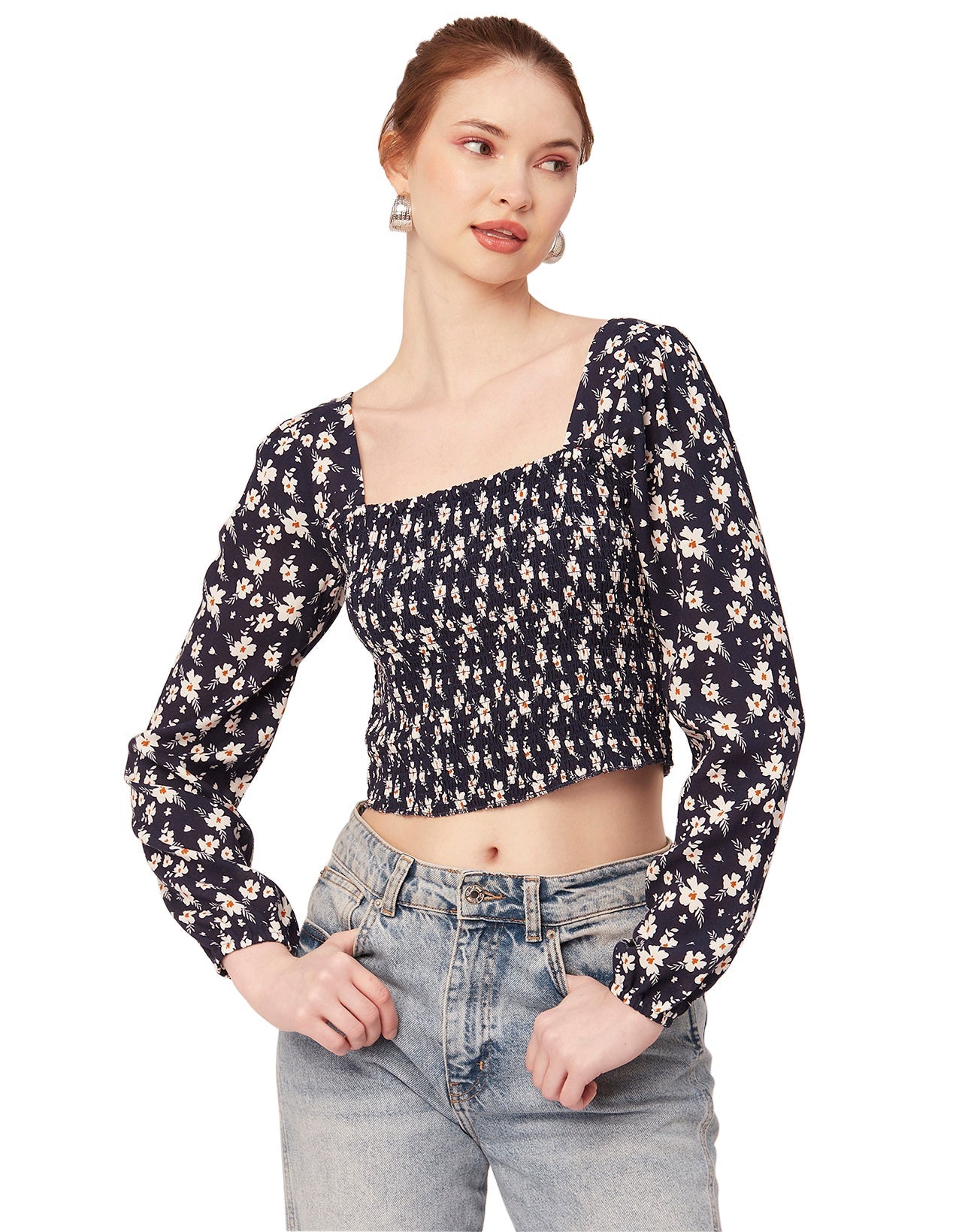 Printed Square Neck Smocked
