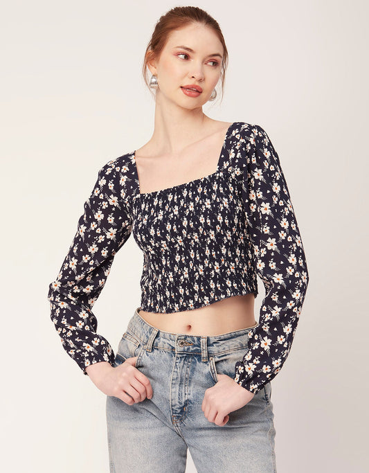 Printed Square Neck Smocked