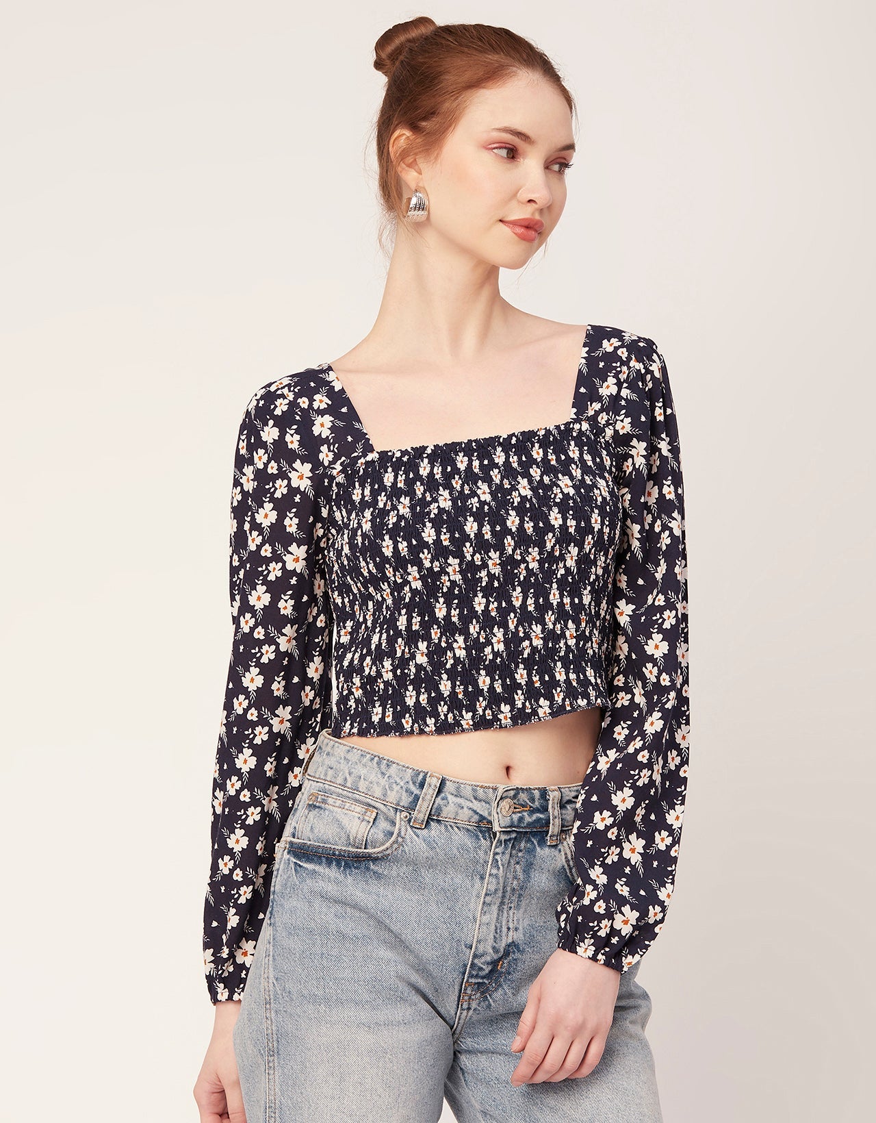 Printed Square Neck Smocked