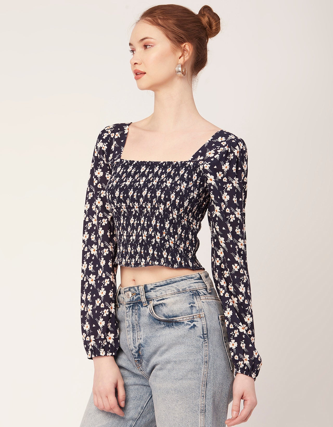 Printed Square Neck Smocked