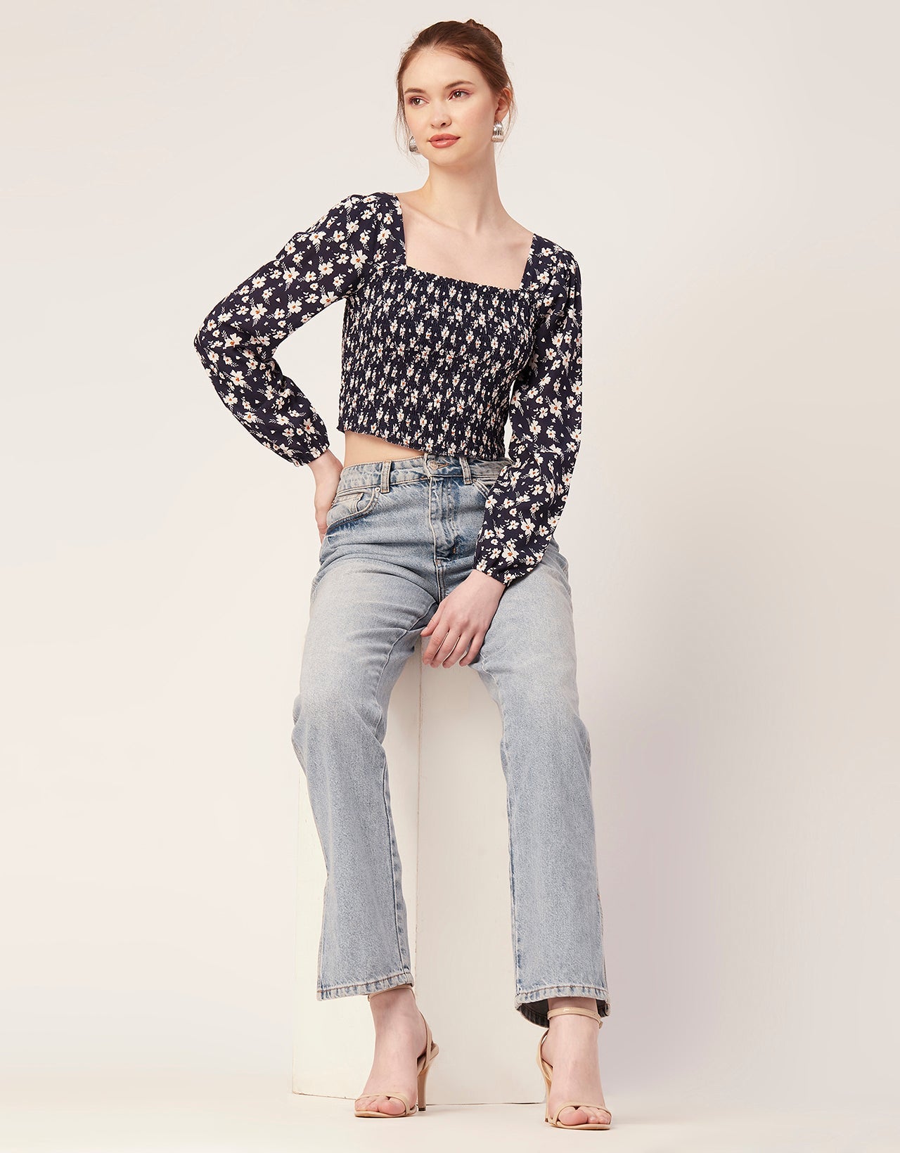 Printed Square Neck Smocked