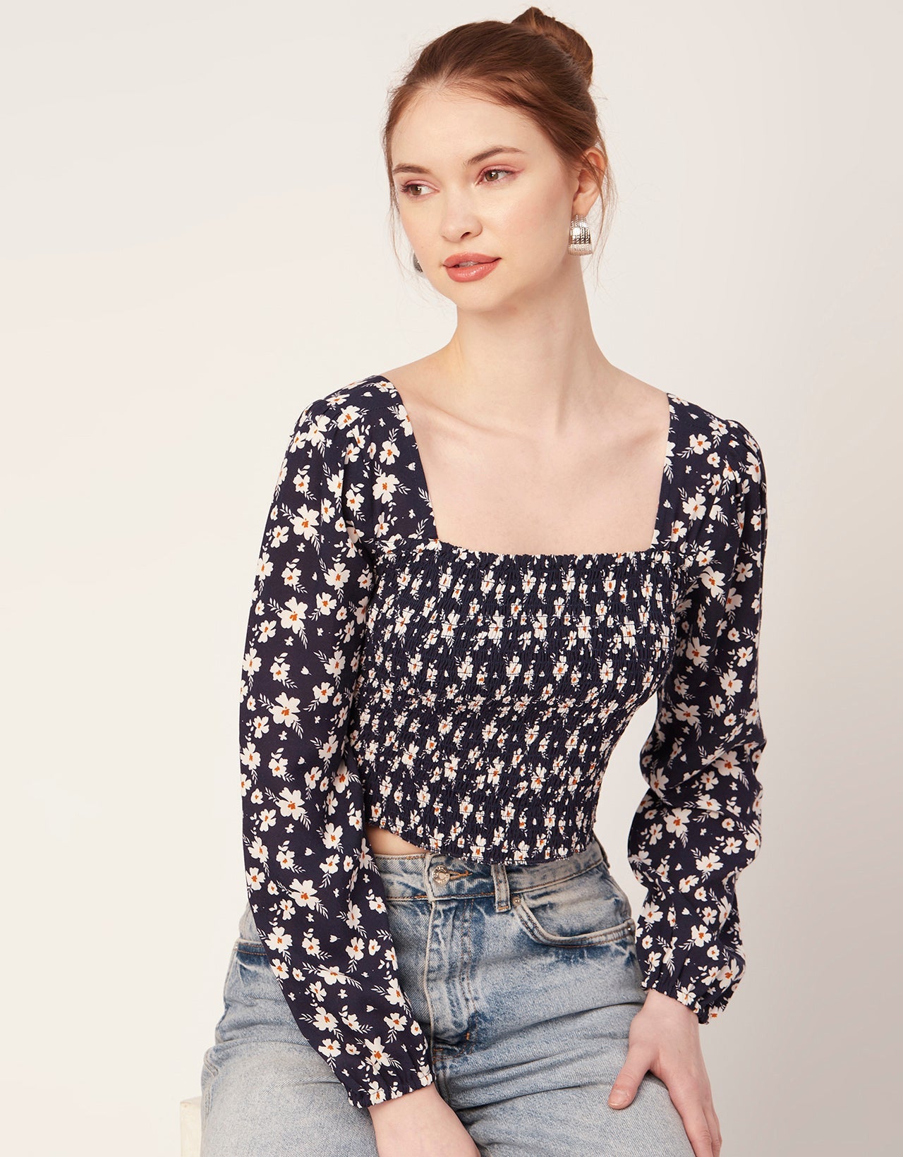 Printed Square Neck Smocked