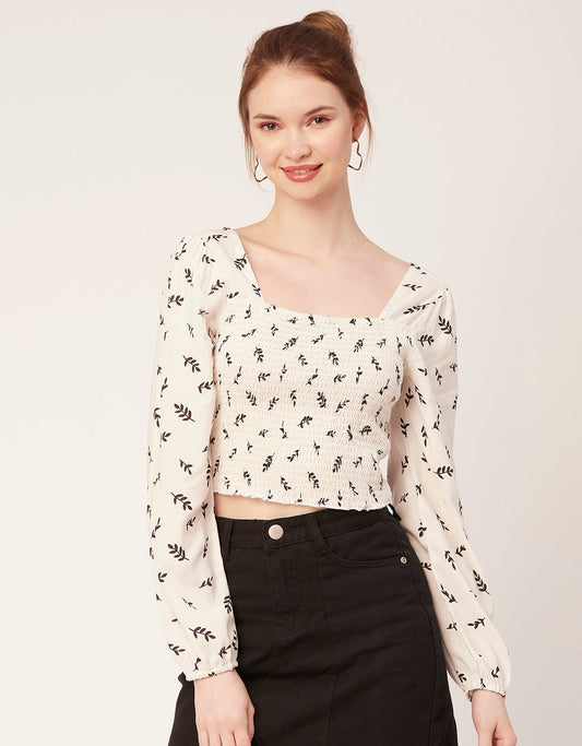 Printed Square Neck Smocked