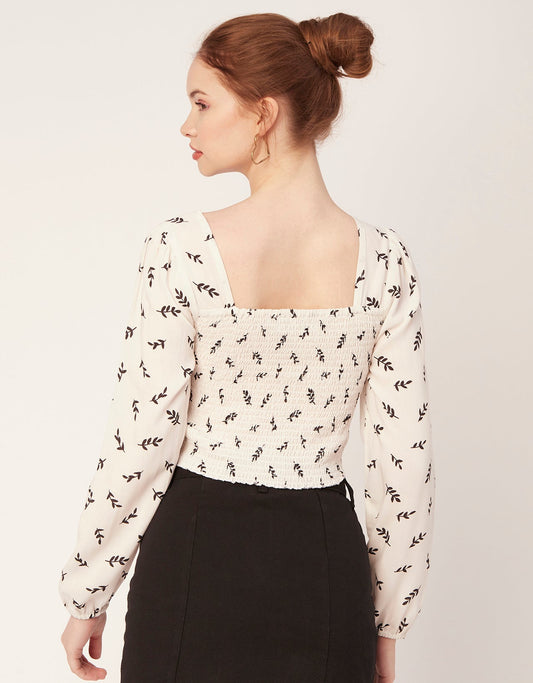 Printed Square Neck Smocked