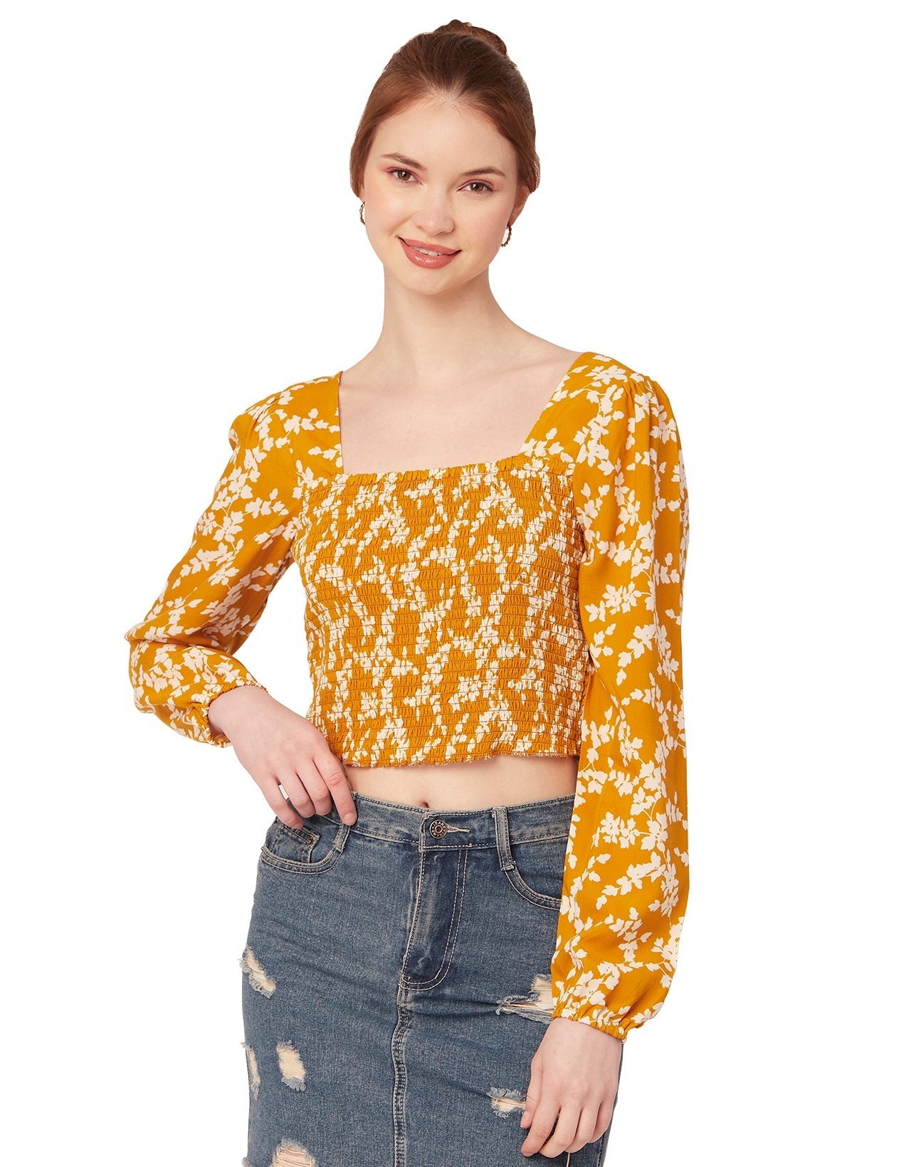 Printed Square Neck Smocked