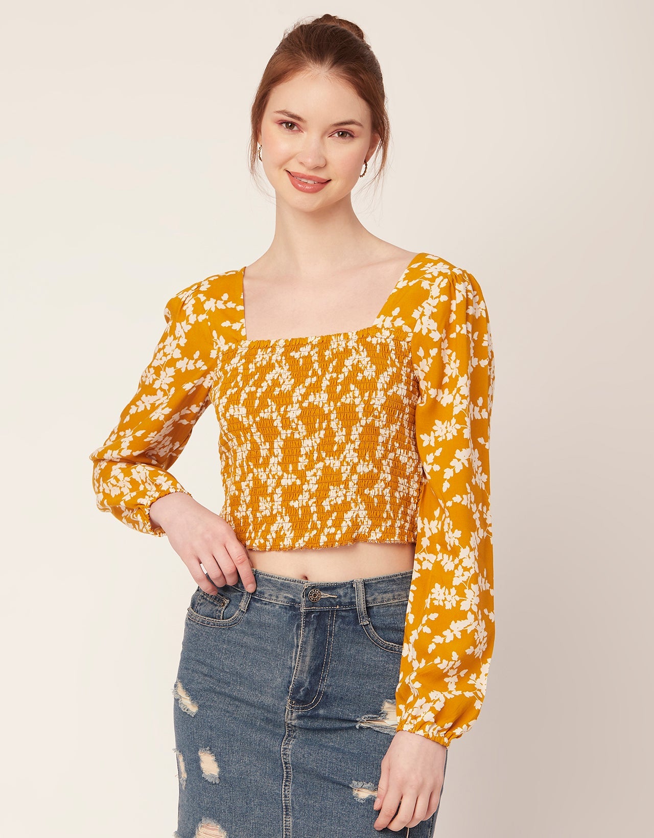 Printed Square Neck Smocked