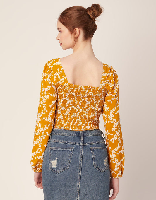 Printed Square Neck Smocked
