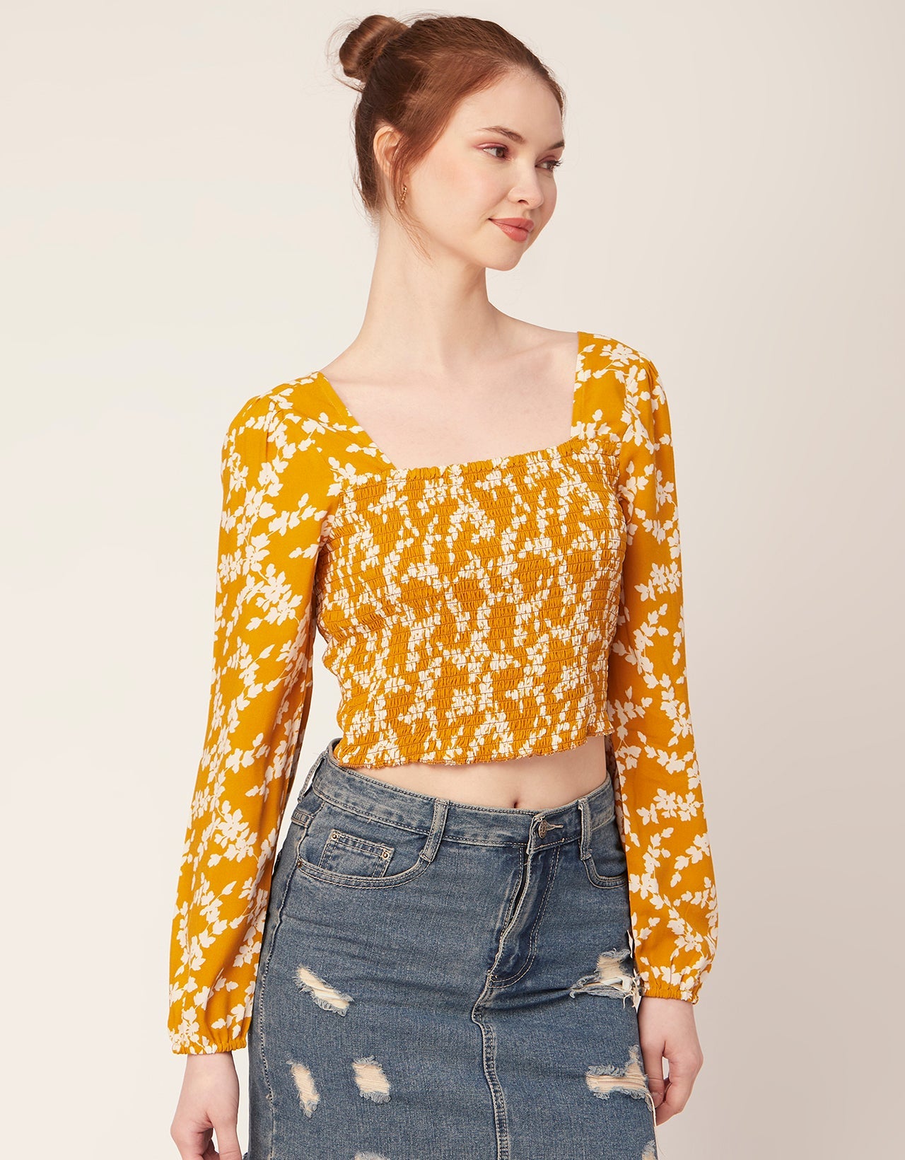 Printed Square Neck Smocked