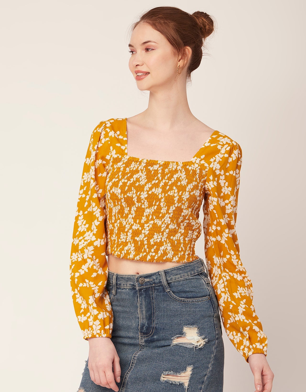 Printed Square Neck Smocked