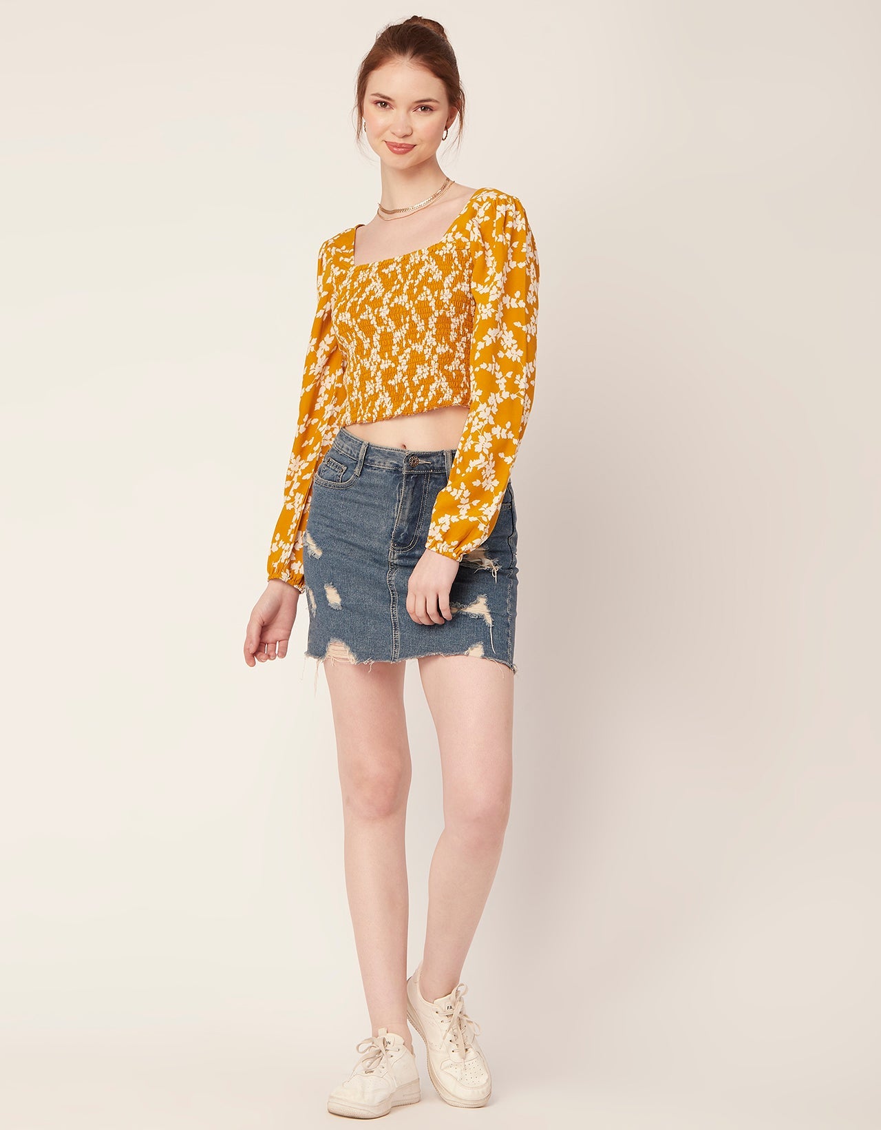 Printed Square Neck Smocked