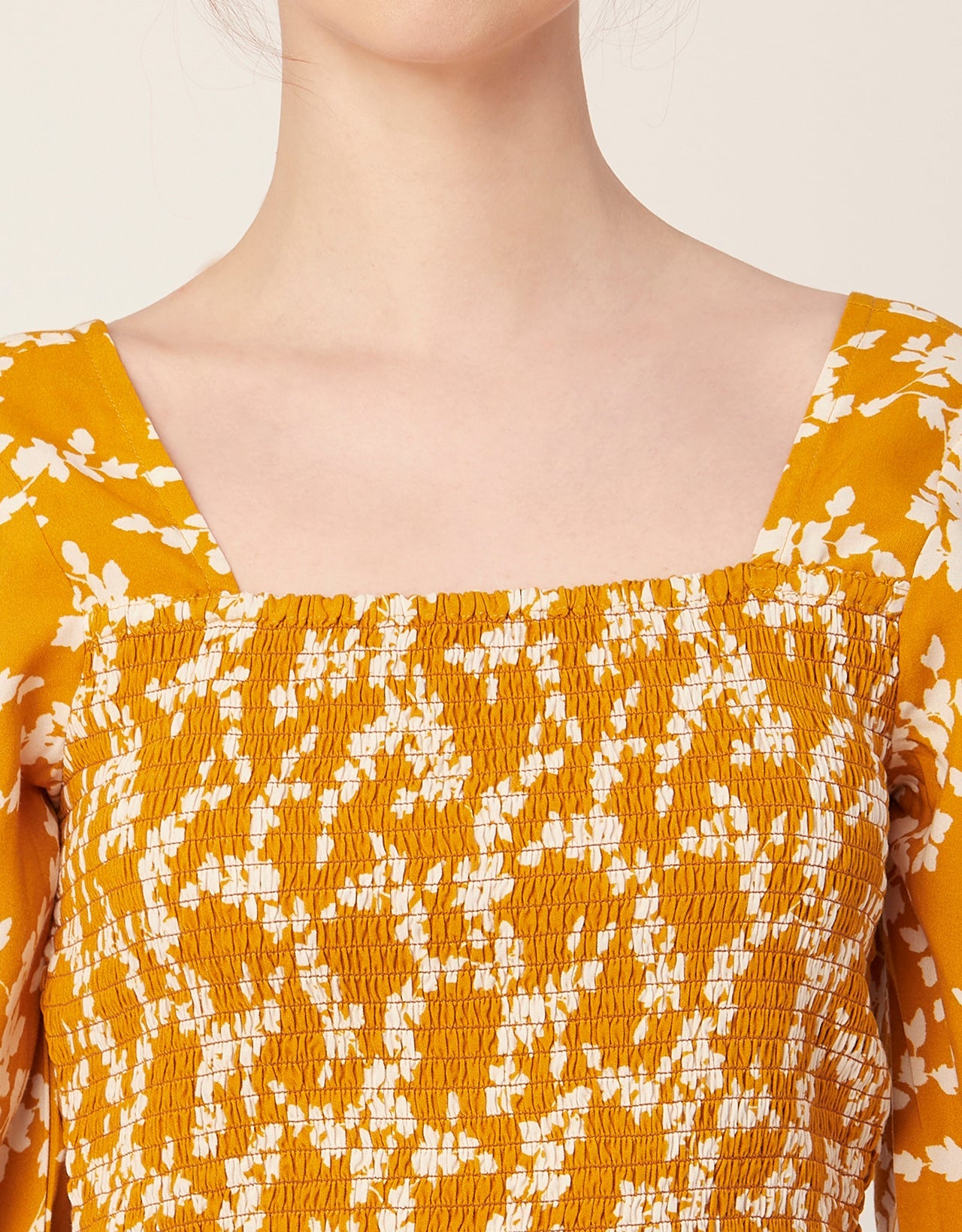 Printed Square Neck Smocked