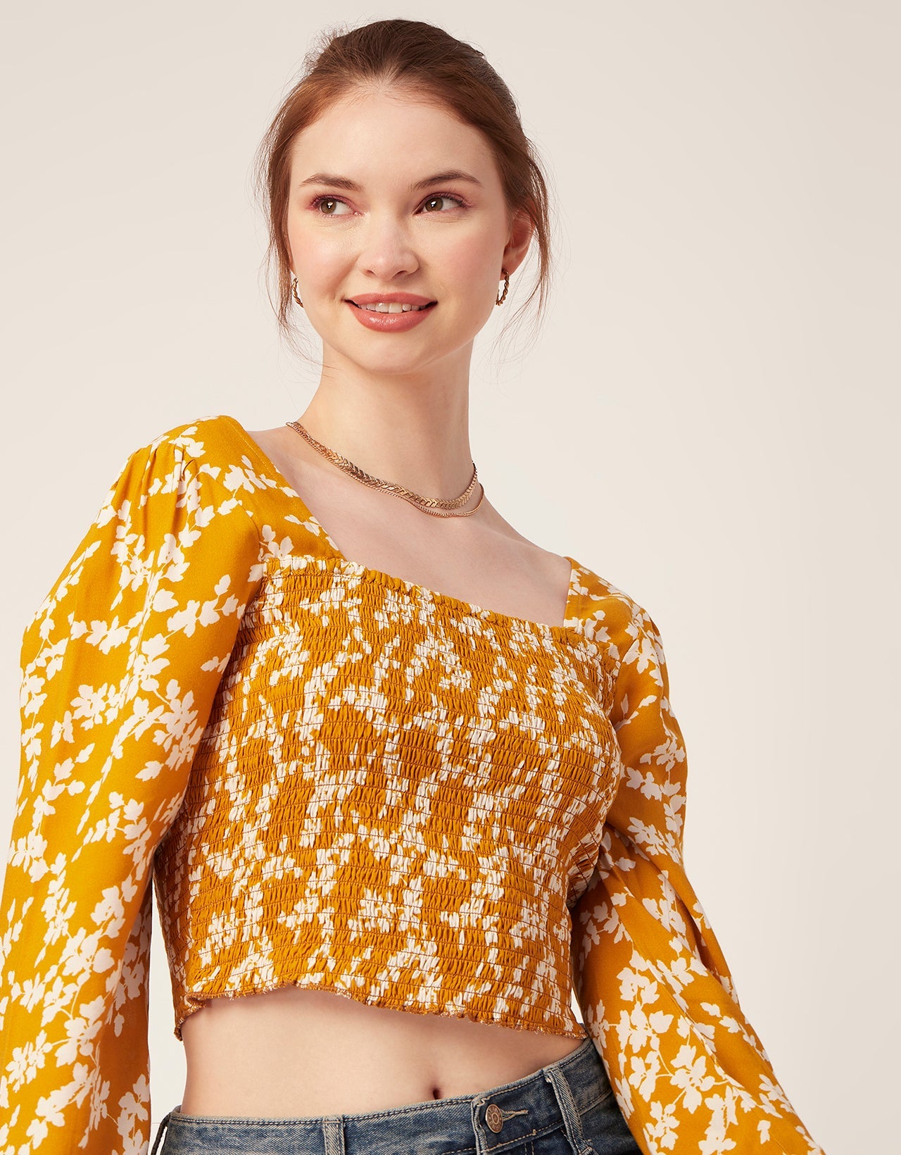 Printed Square Neck Smocked
