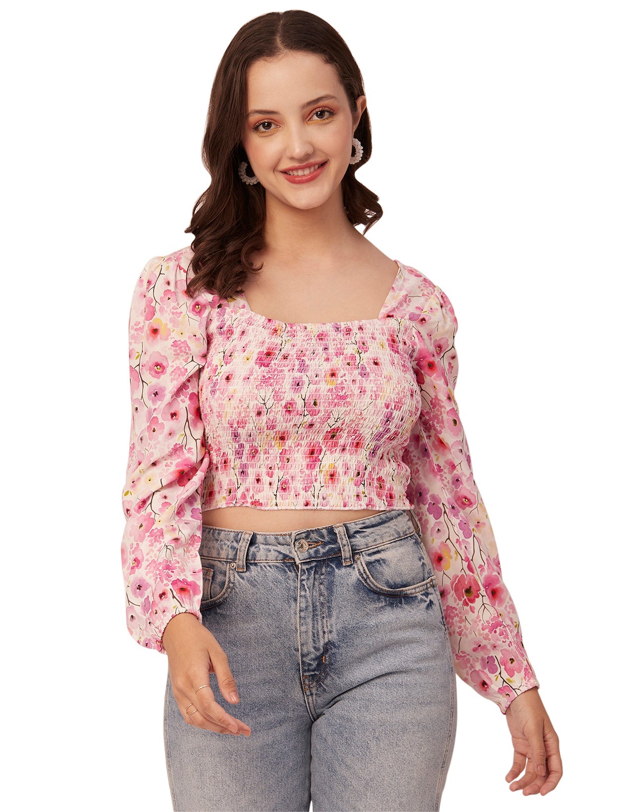 Printed Square Neck Smocked